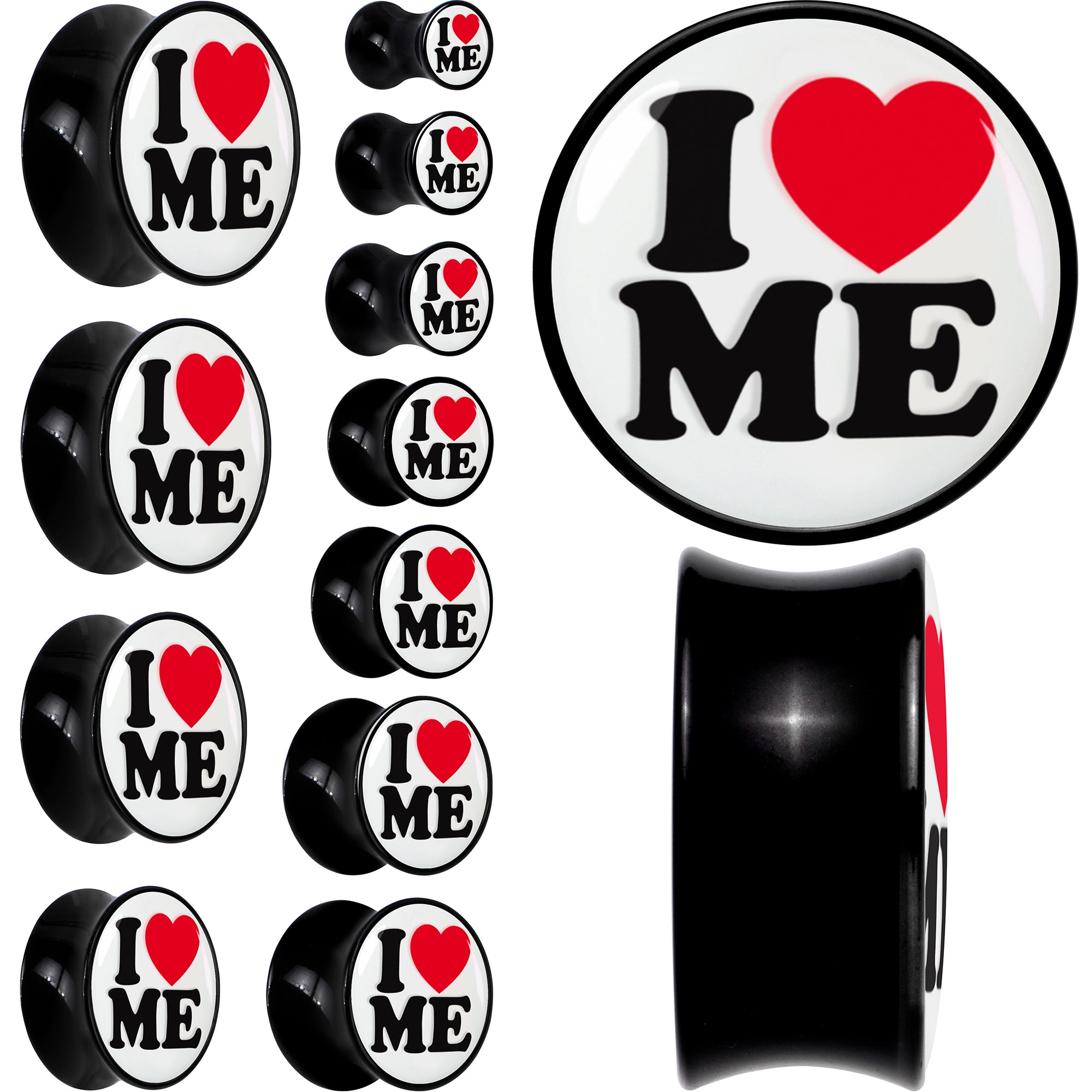 BodyCandy Black Acrylic I Love Me Double Flare Plug Set by Onyx O — main product shot