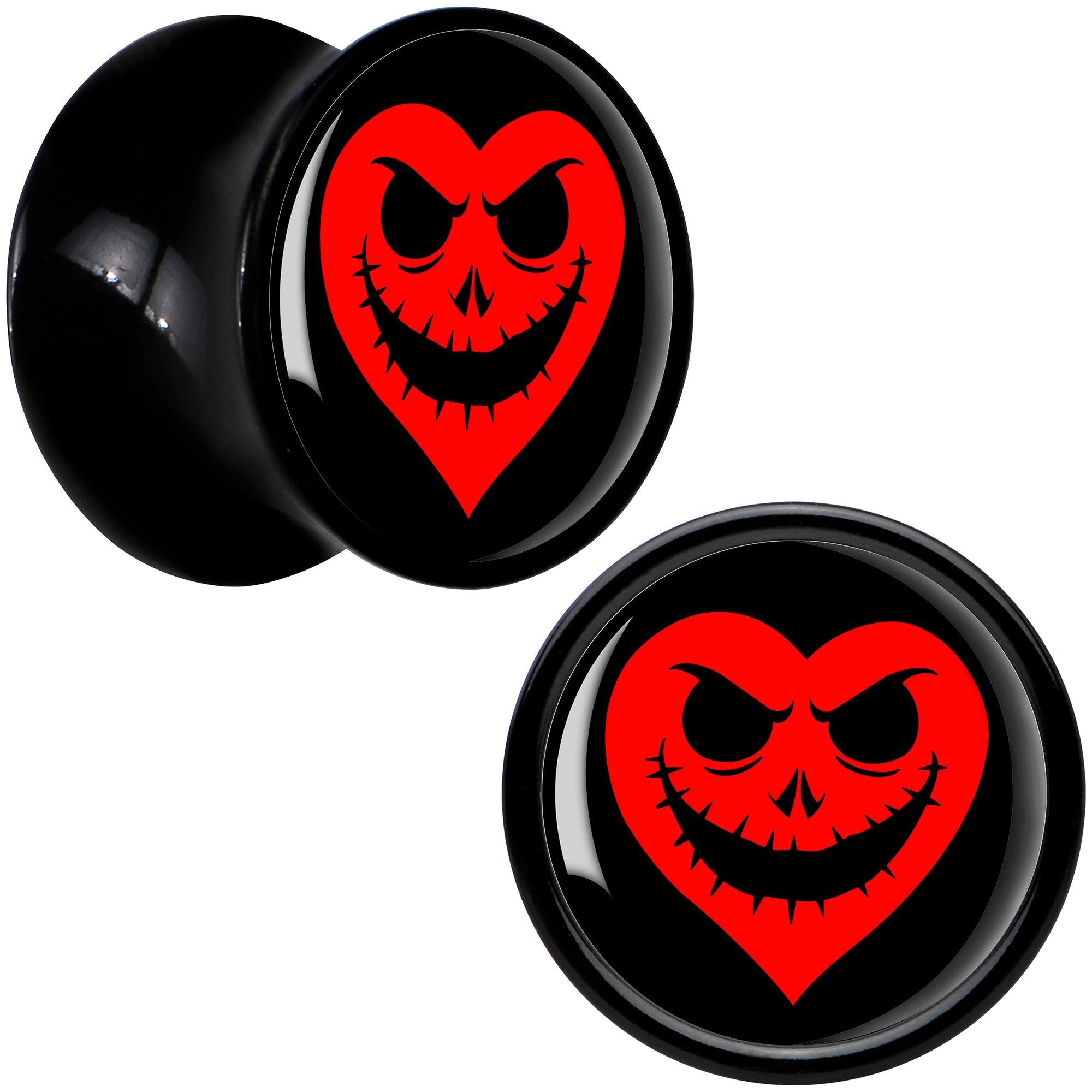 BodyCandy Valentine Jack O Heart Black Acrylic Saddle Plug Set by Onyx O — detail close-up