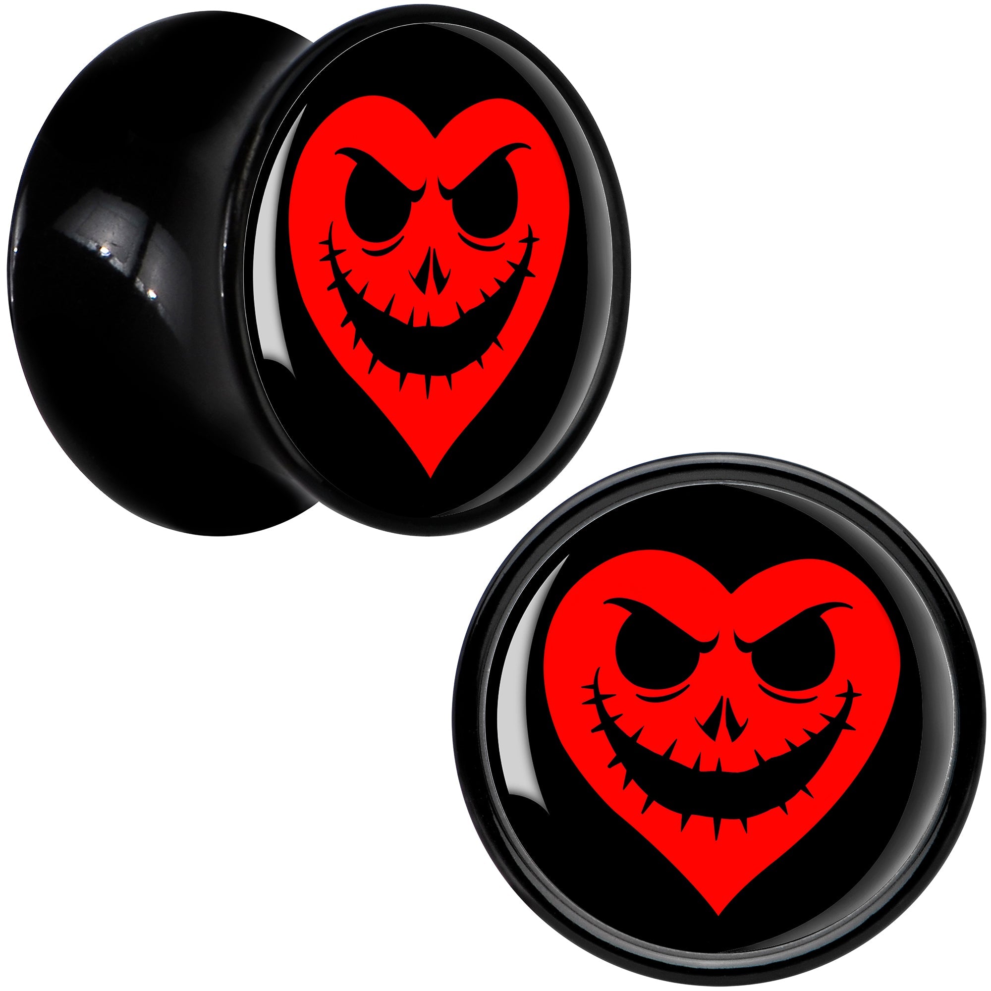 BodyCandy Valentine Jack O Heart Black Acrylic Saddle Plug Set by Onyx O — side view