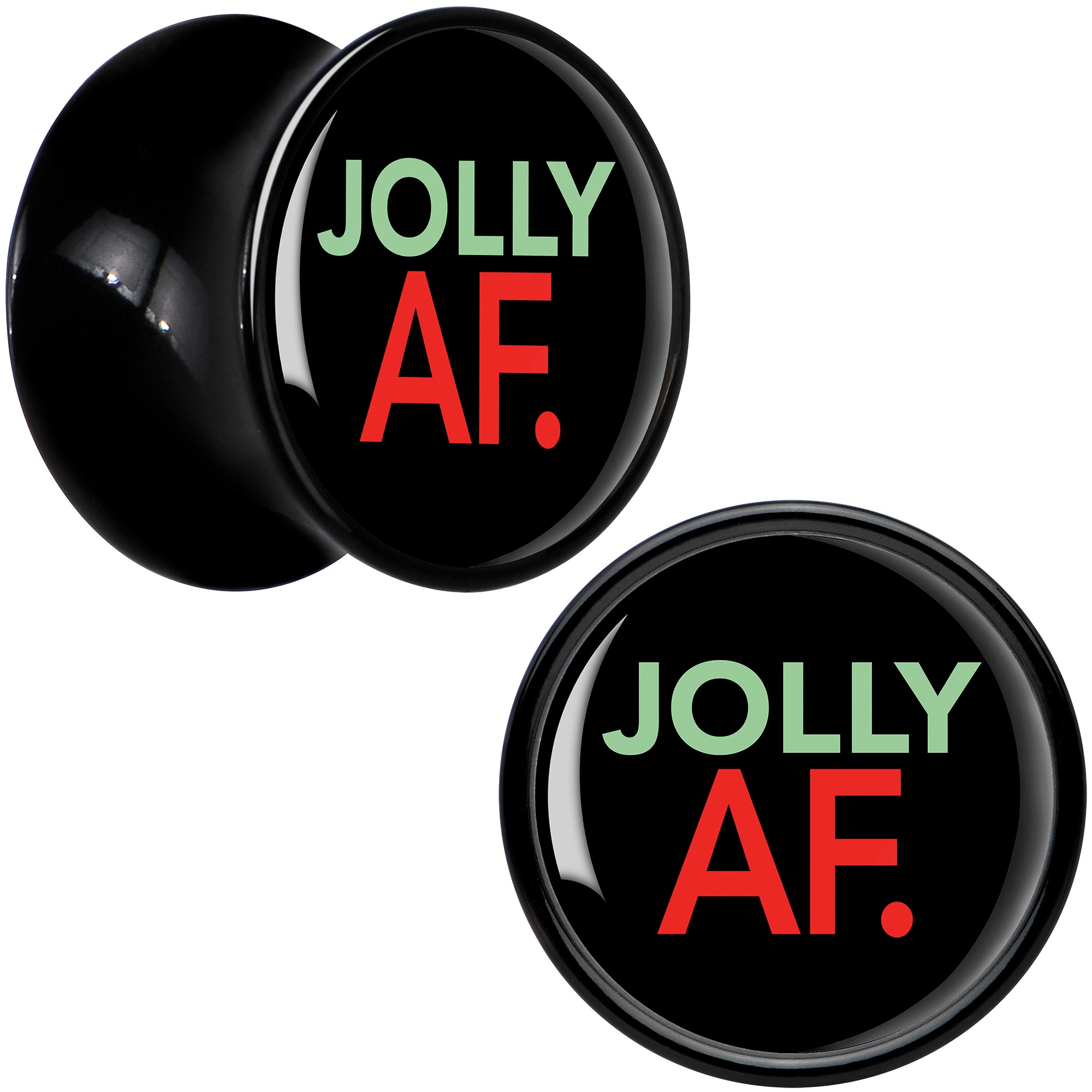 BodyCandy Jolly AF Festive Holiday Christmas Acrylic Saddle Plug Set by Onyx O — back view