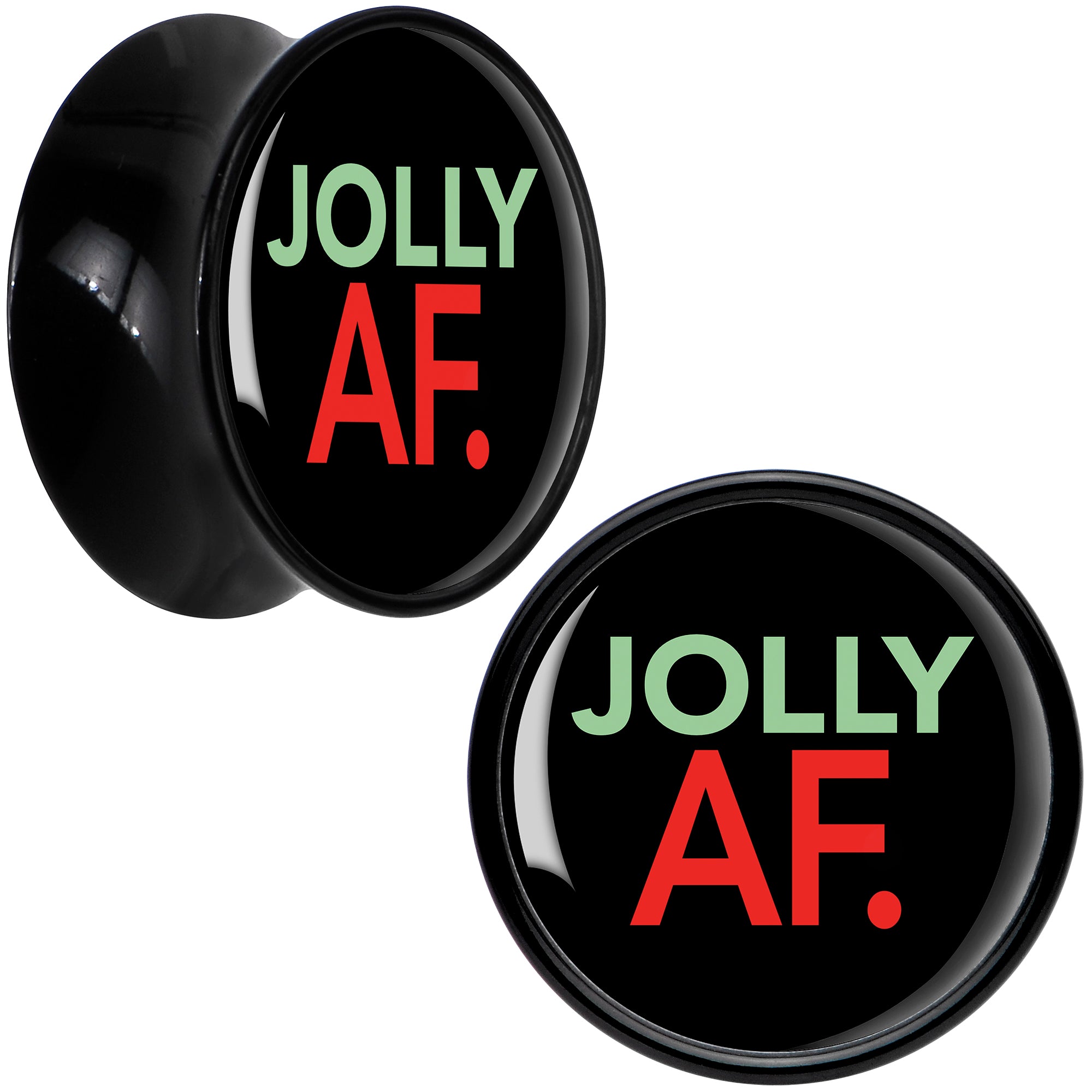 BodyCandy Jolly AF Festive Holiday Christmas Acrylic Saddle Plug Set by Onyx O — in-use photo