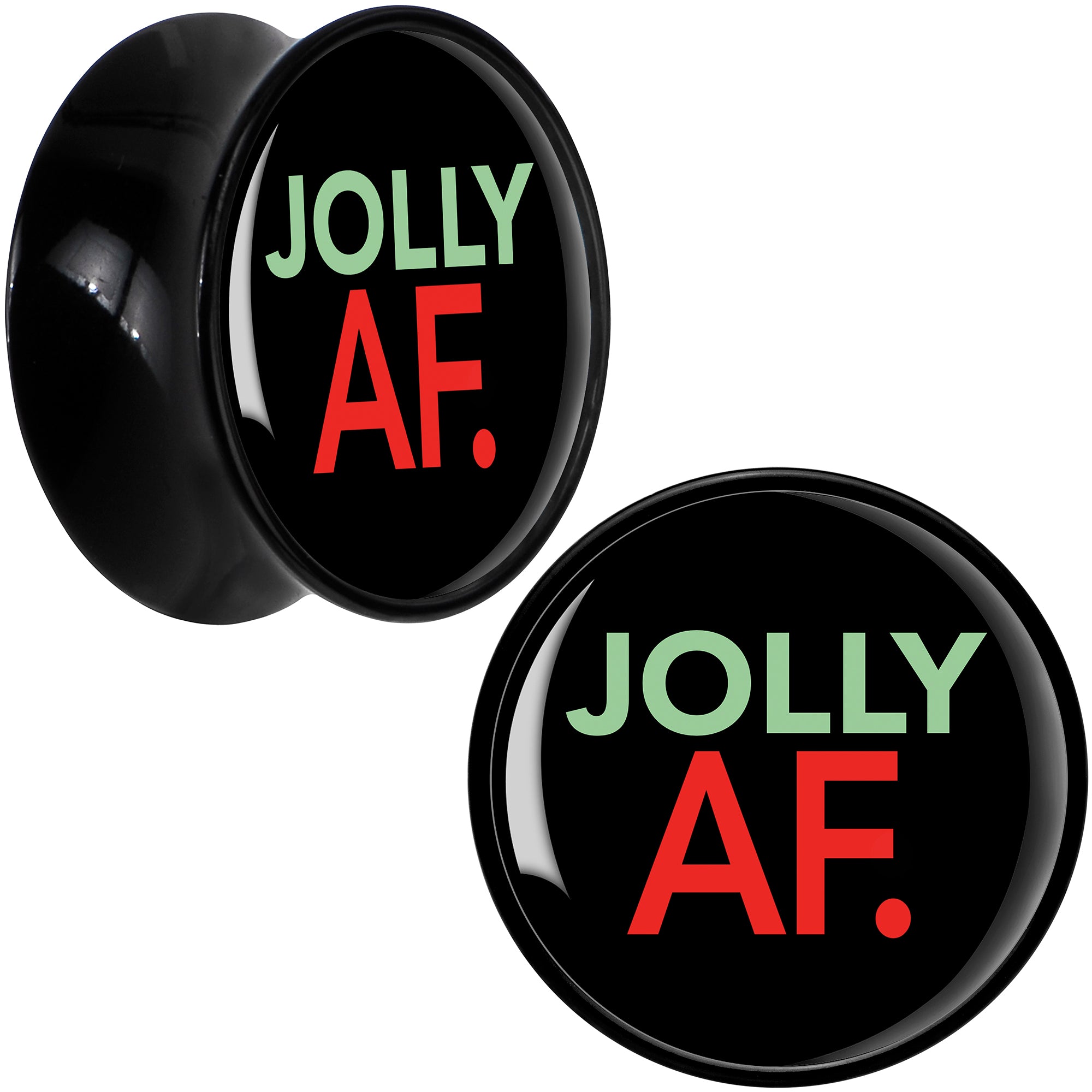 BodyCandy Jolly AF Festive Holiday Christmas Acrylic Saddle Plug Set by Onyx O — color detail