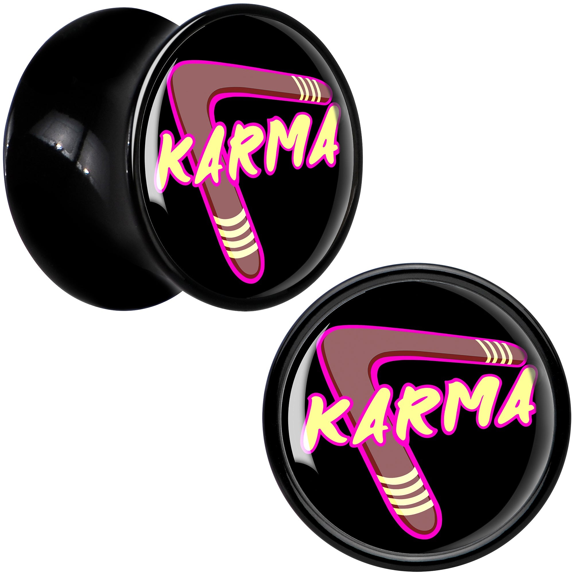 BodyCandy Karmic Boomerang Black Acrylic Saddle Plug Set by Onyx O — back view