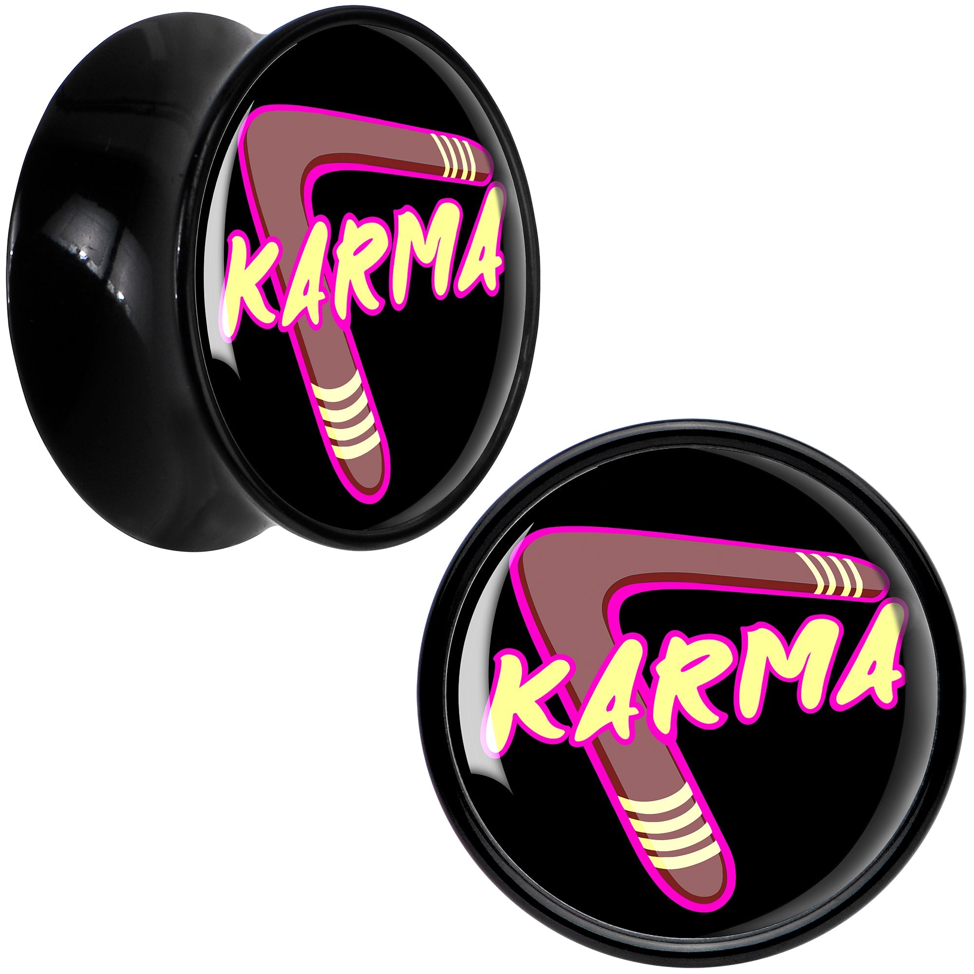 BodyCandy Karmic Boomerang Black Acrylic Saddle Plug Set by Onyx O — in-use photo