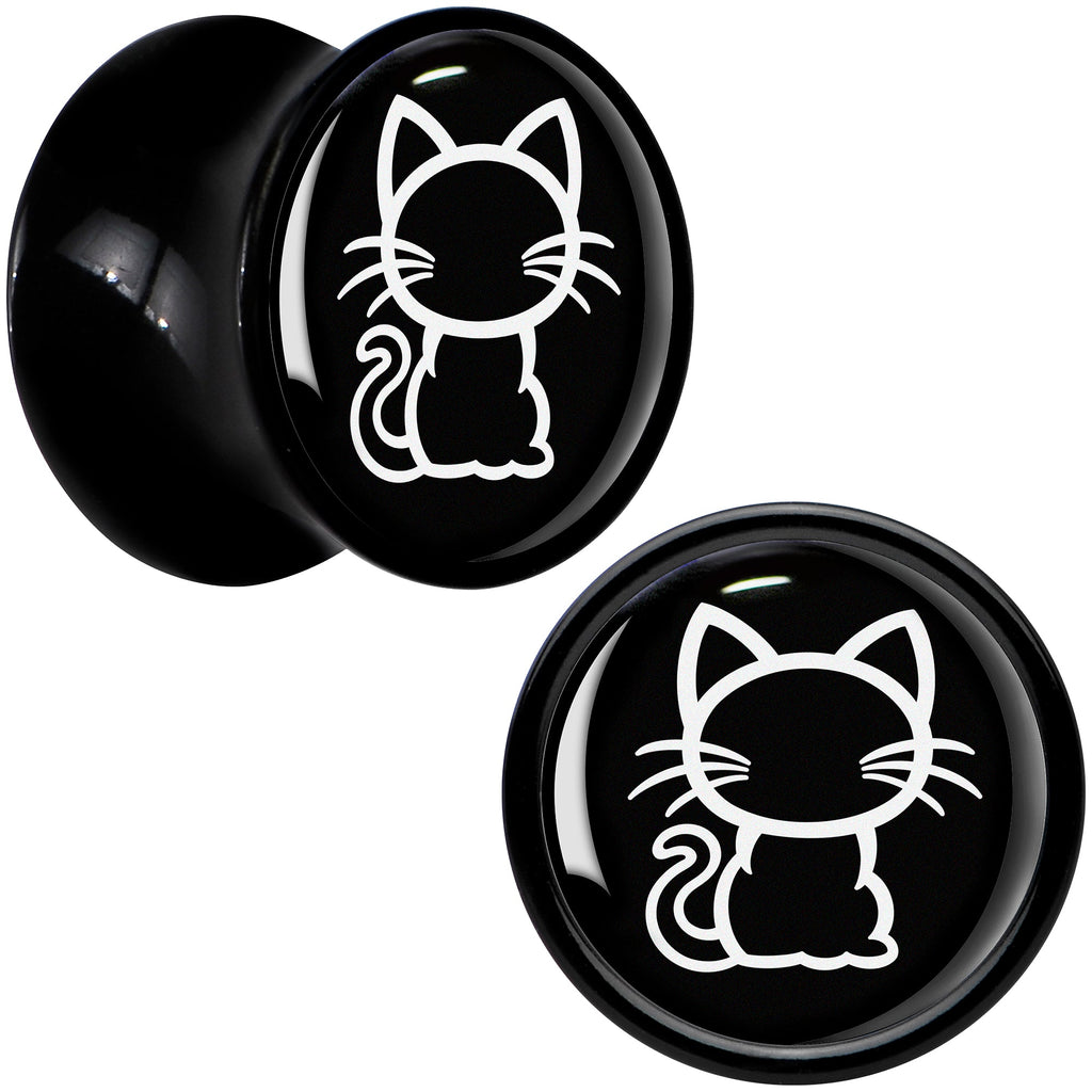 BodyCandy Black and White Kitty Cat Black Acrylic Saddle Plug Set 8mm to 20mm by Onyx O — in-use photo