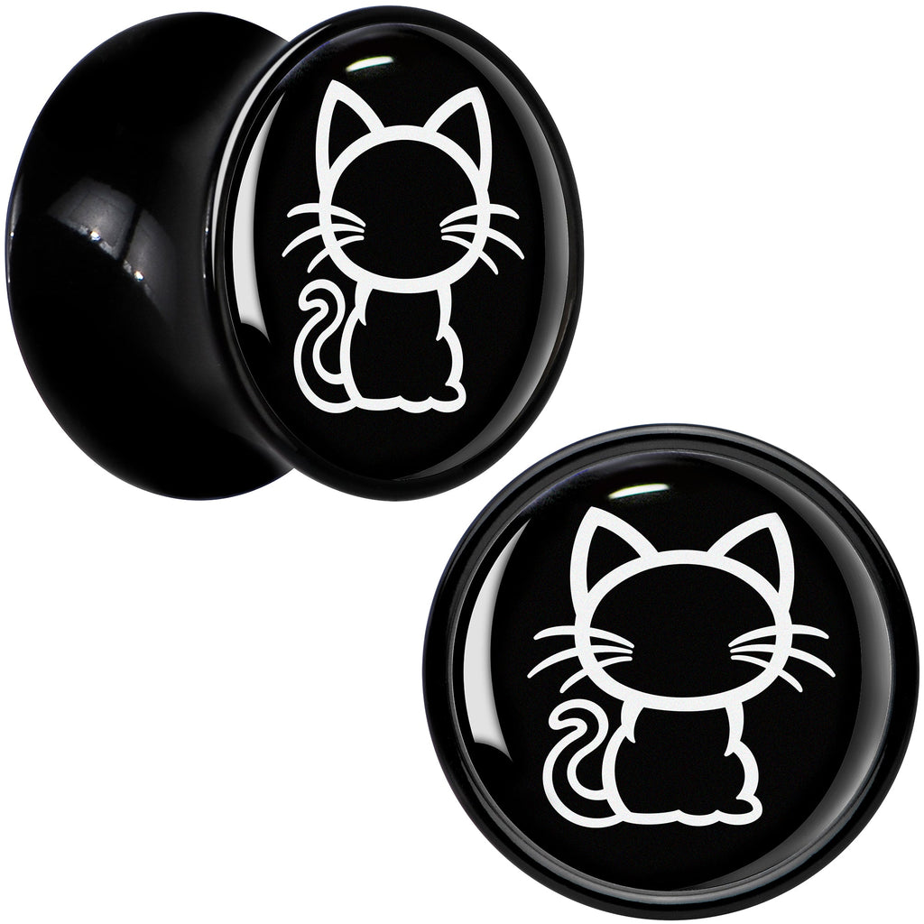 BodyCandy Black and White Kitty Cat Black Acrylic Saddle Plug Set 8mm to 20mm by Onyx O — size reference