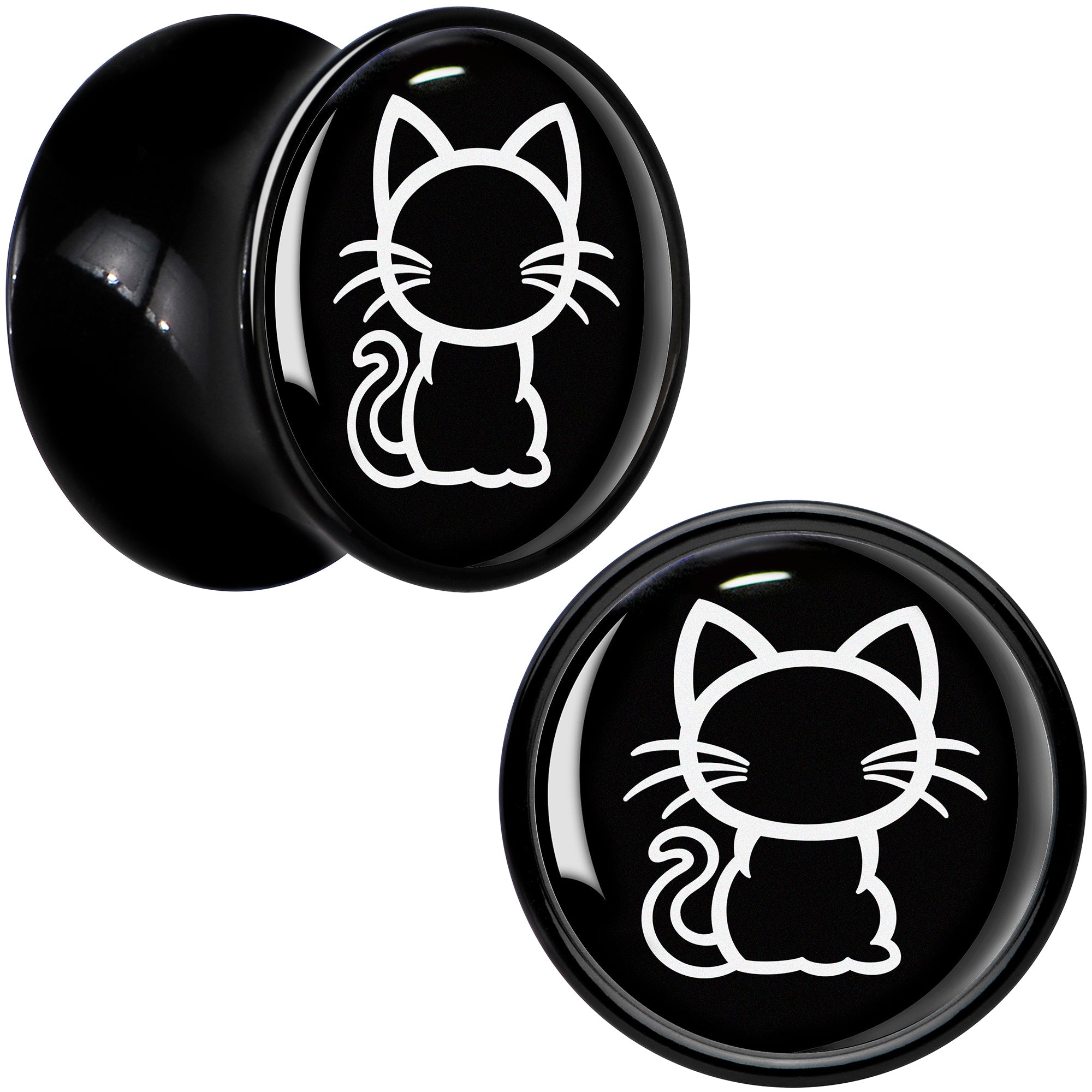 BodyCandy Black and White Kitty Cat Black Acrylic Saddle Plug Set 8mm to 20mm by Onyx O — size reference