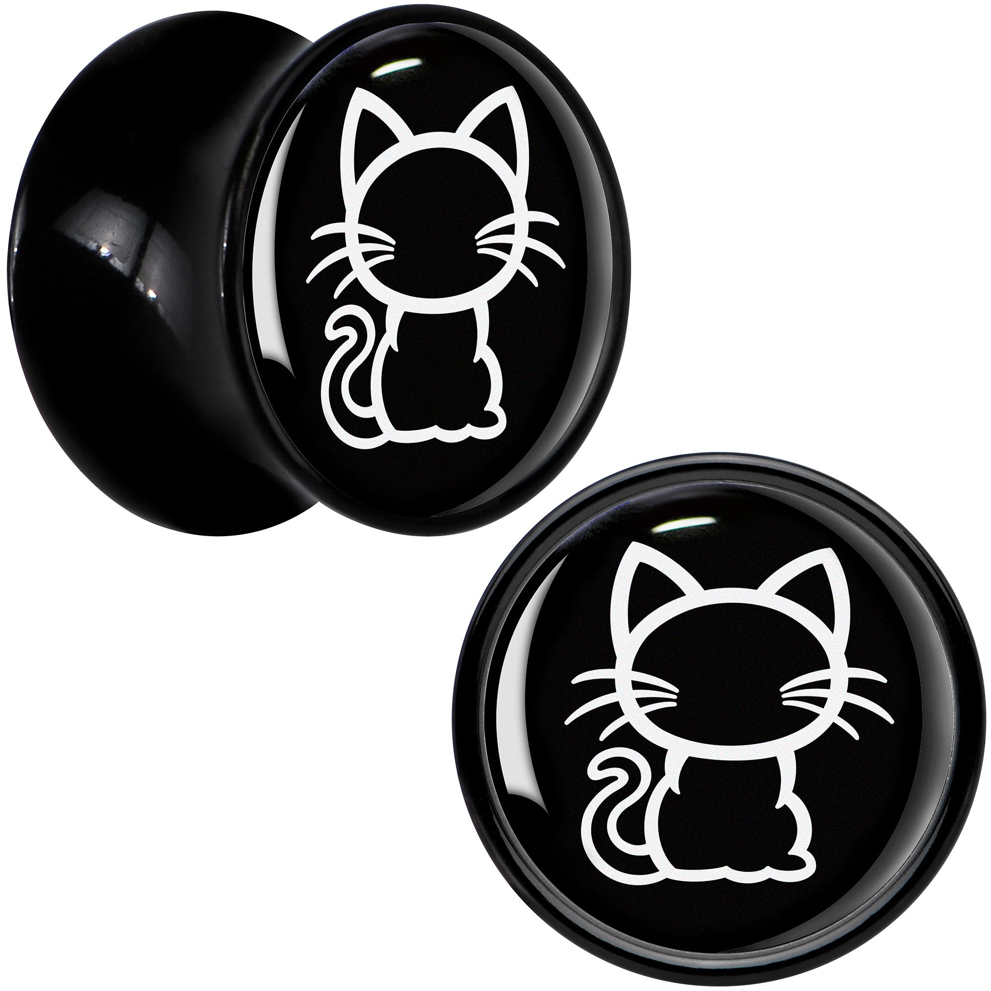 BodyCandy Black and White Kitty Cat Black Acrylic Saddle Plug Set 8mm to 20mm by Onyx O — color detail