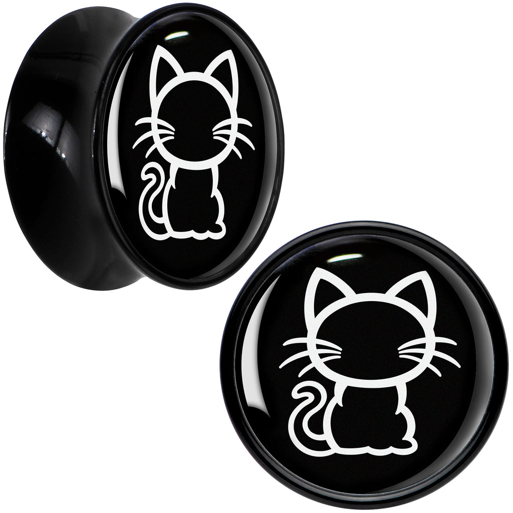 BodyCandy Black and White Kitty Cat Black Acrylic Saddle Plug Set 8mm to 20mm by Onyx O — packaging