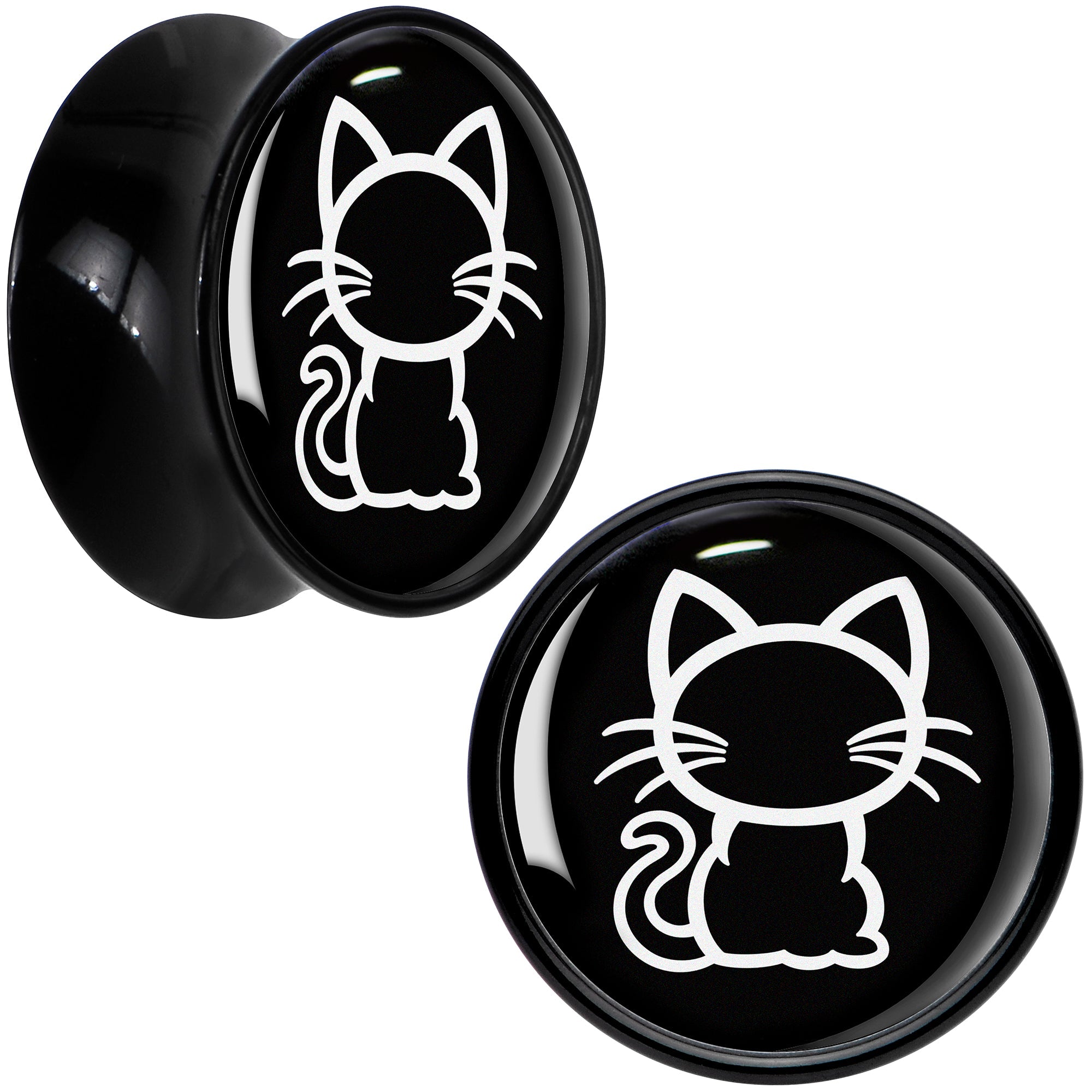 BodyCandy Black and White Kitty Cat Black Acrylic Saddle Plug Set 8mm to 20mm by Onyx O — packaging