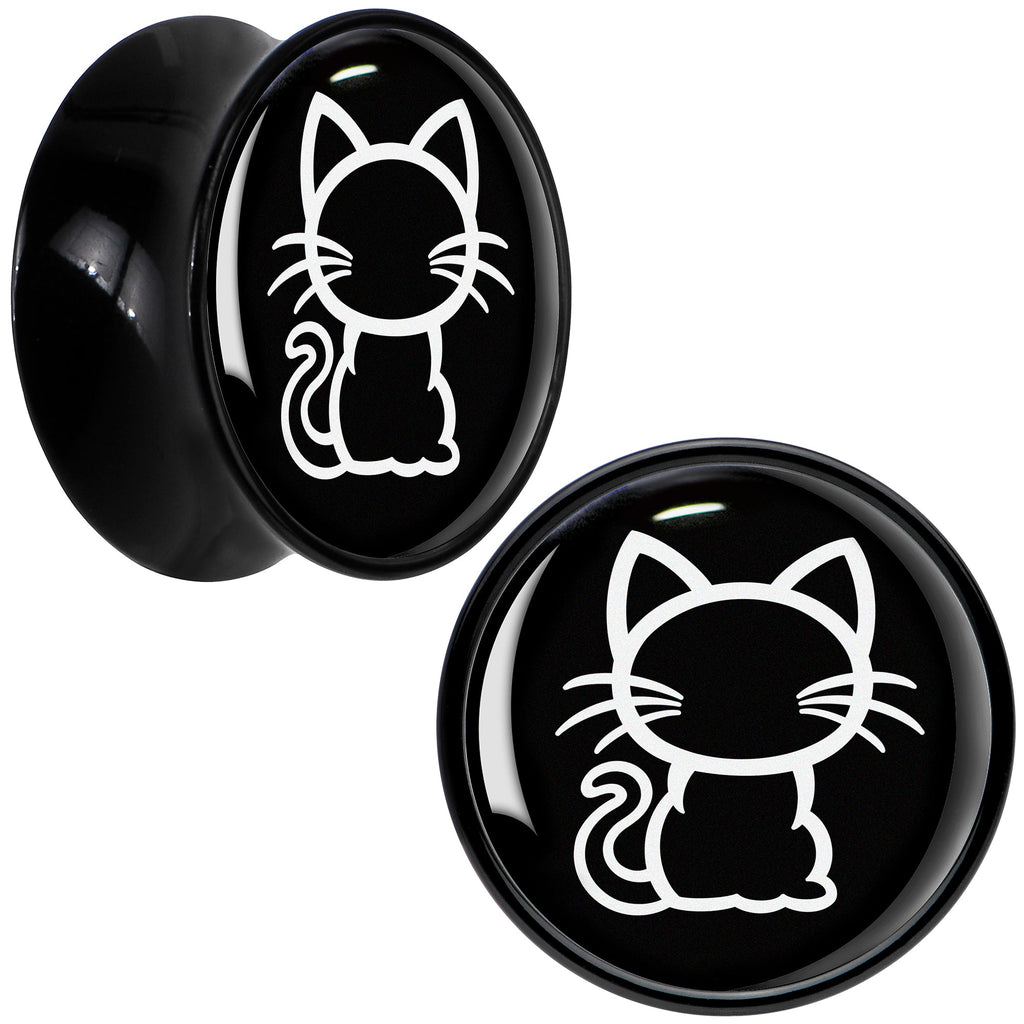 BodyCandy Black and White Kitty Cat Black Acrylic Saddle Plug Set 8mm to 20mm by Onyx O — comparison shot