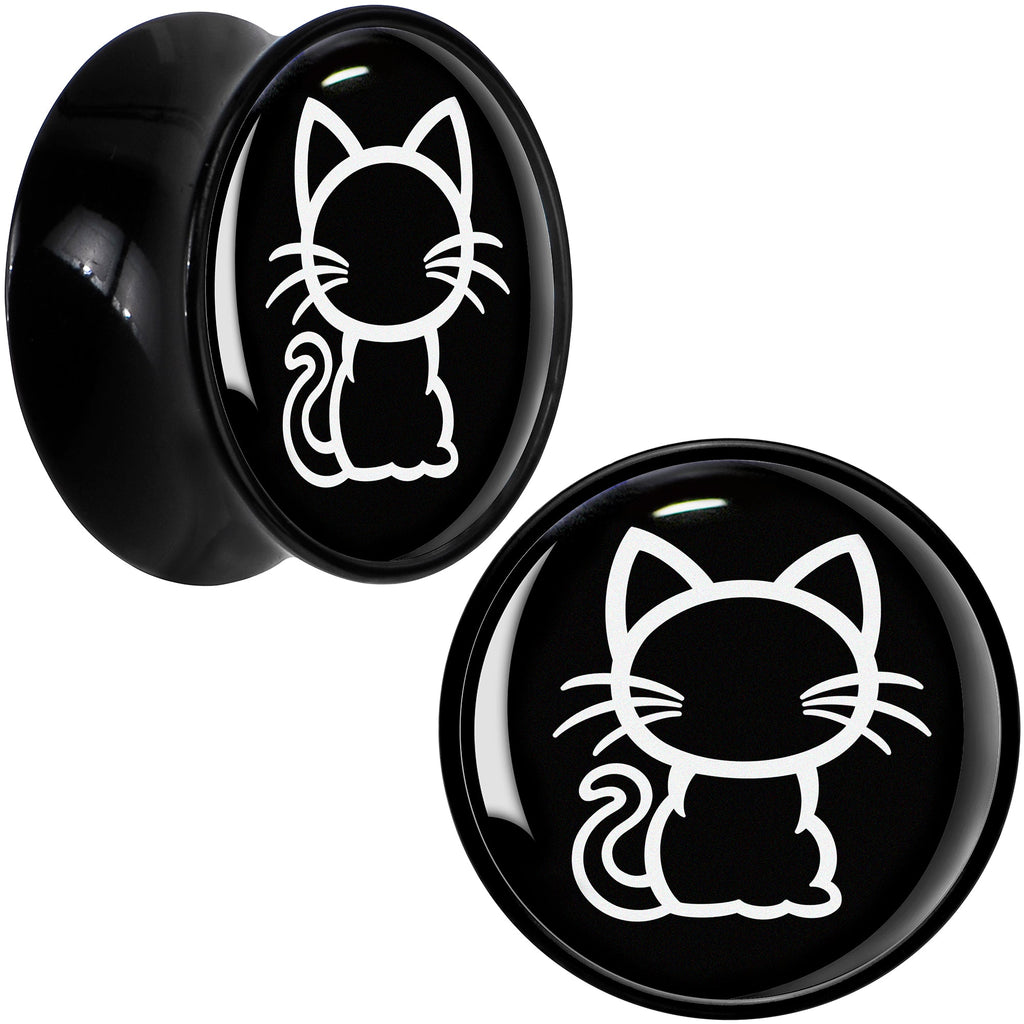 BodyCandy Black and White Kitty Cat Black Acrylic Saddle Plug Set 8mm to 20mm by Onyx O — fabric or material detail