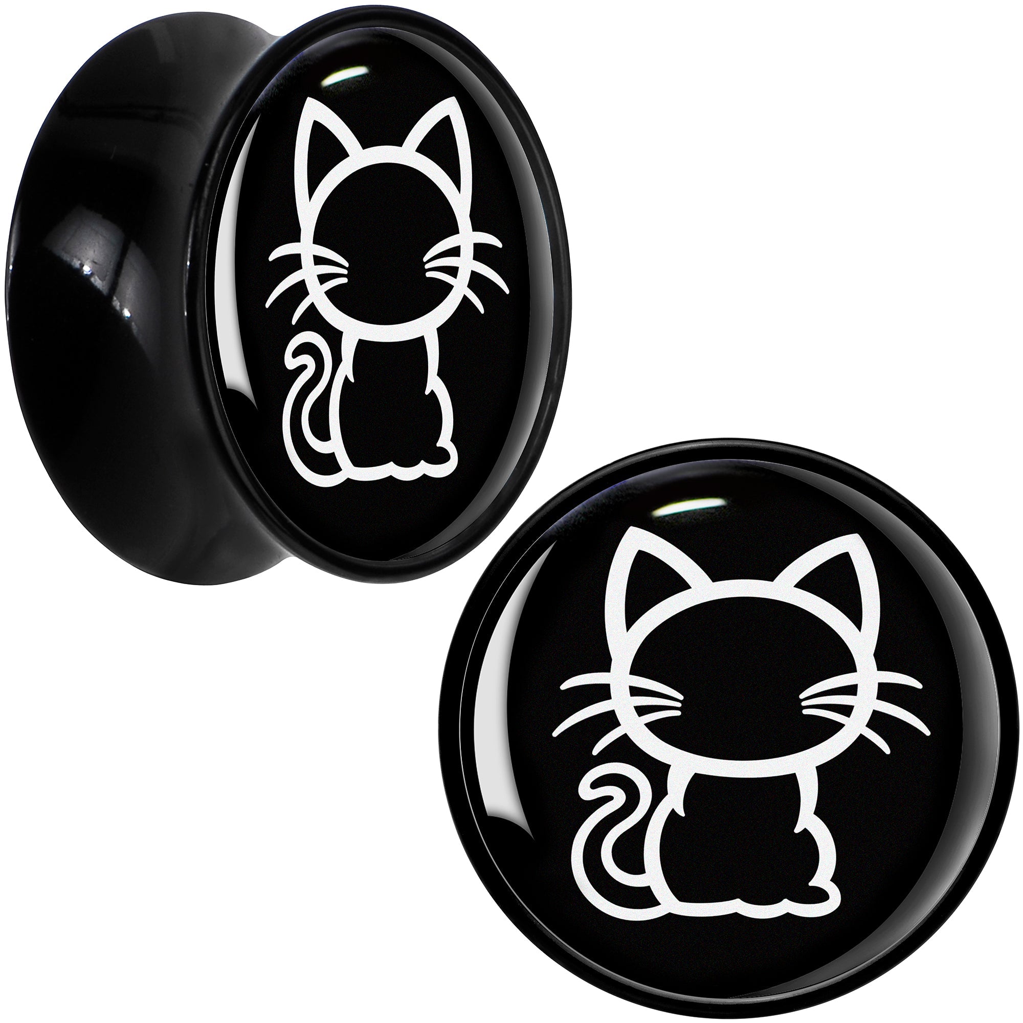 BodyCandy Black and White Kitty Cat Black Acrylic Saddle Plug Set 8mm to 20mm by Onyx O — fabric or material detail