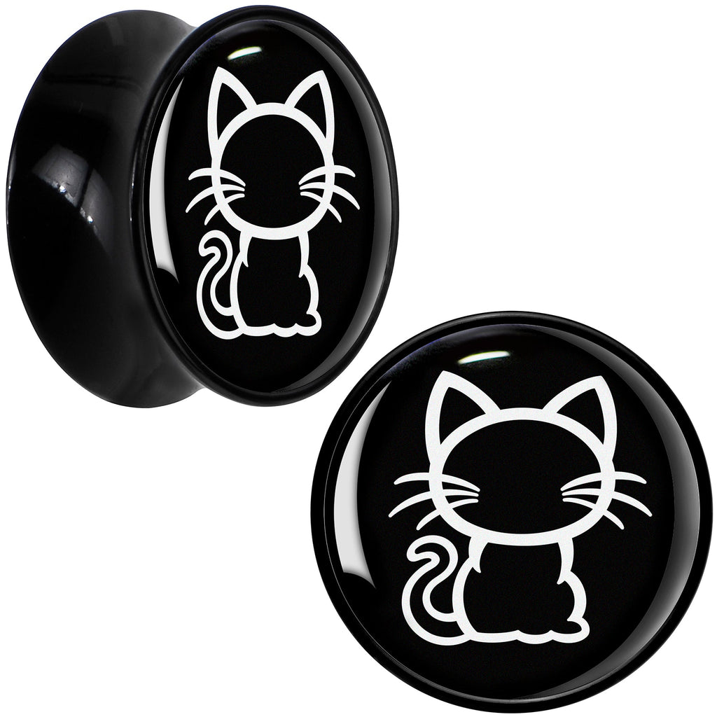 BodyCandy Black and White Kitty Cat Black Acrylic Saddle Plug Set 8mm to 20mm by Onyx O — feature highlight