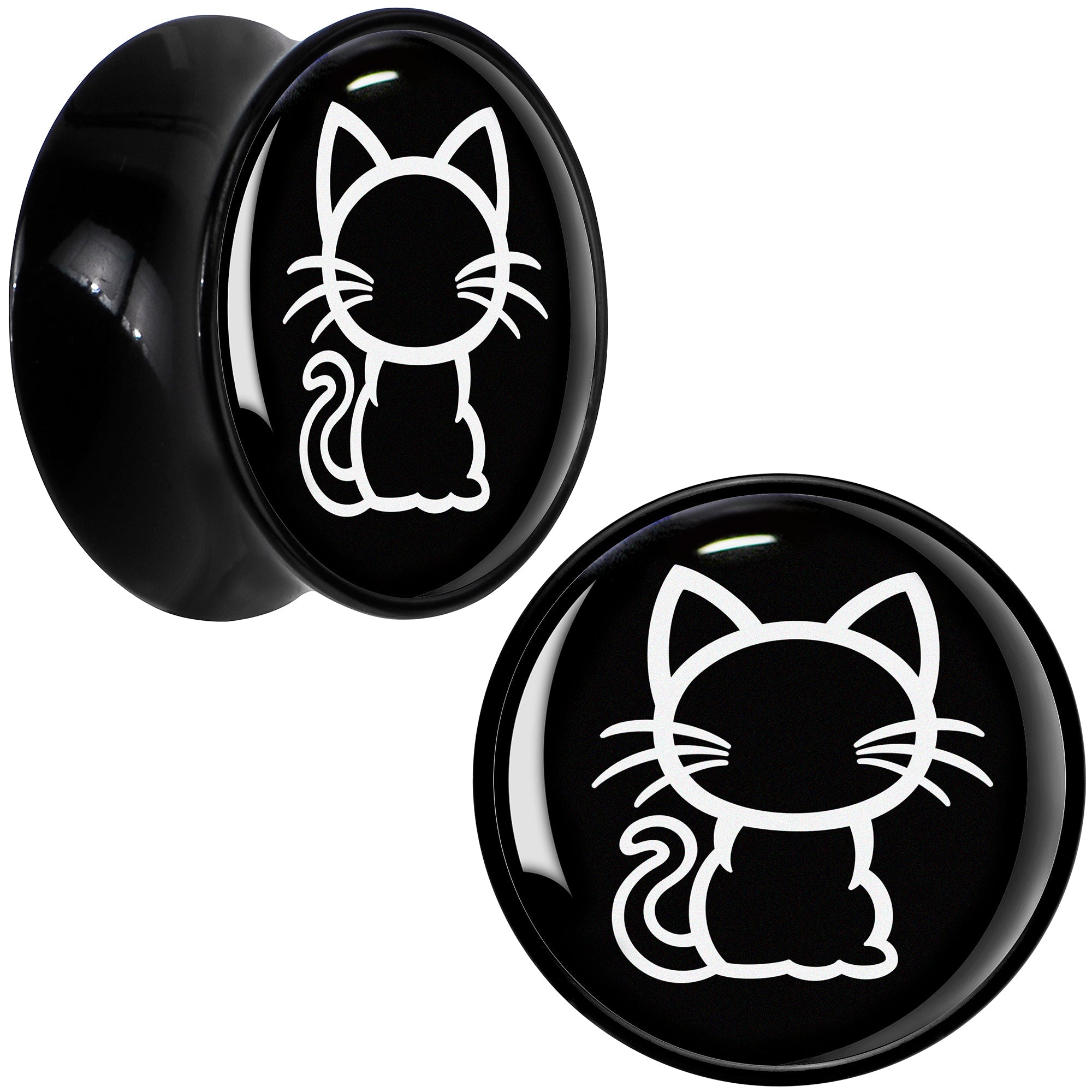 BodyCandy Black and White Kitty Cat Black Acrylic Saddle Plug Set 8mm to 20mm by Onyx O — feature highlight