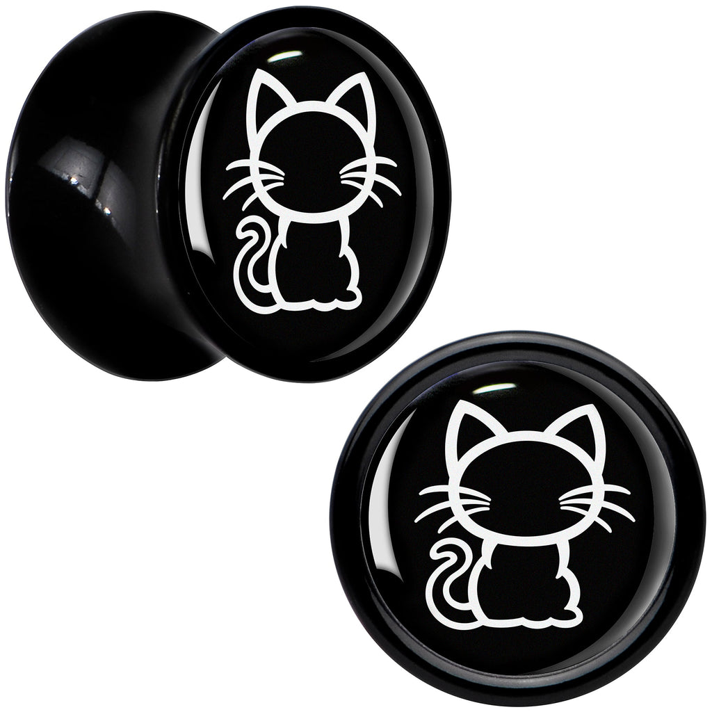 BodyCandy Black and White Kitty Cat Black Acrylic Saddle Plug Set 8mm to 20mm by Onyx O — alternative angle