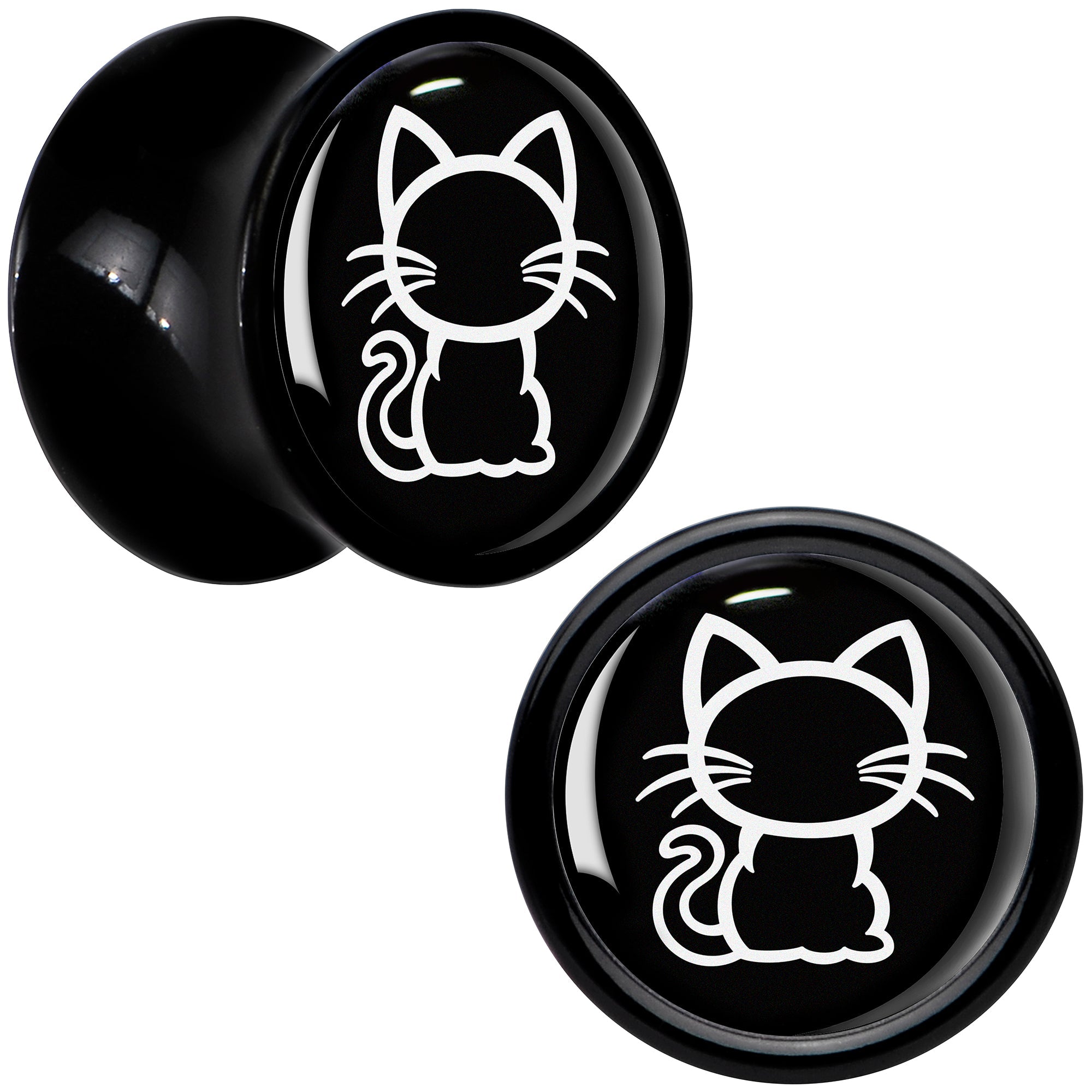BodyCandy Black and White Kitty Cat Black Acrylic Saddle Plug Set 8mm to 20mm by Onyx O — alternative angle