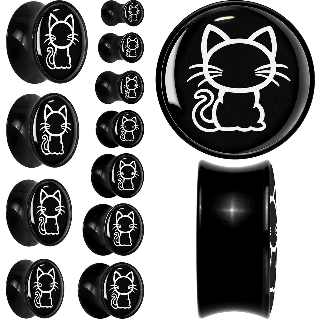 BodyCandy Black and White Kitty Cat Black Acrylic Saddle Plug Set 8mm to 20mm by Onyx O — main product shot
