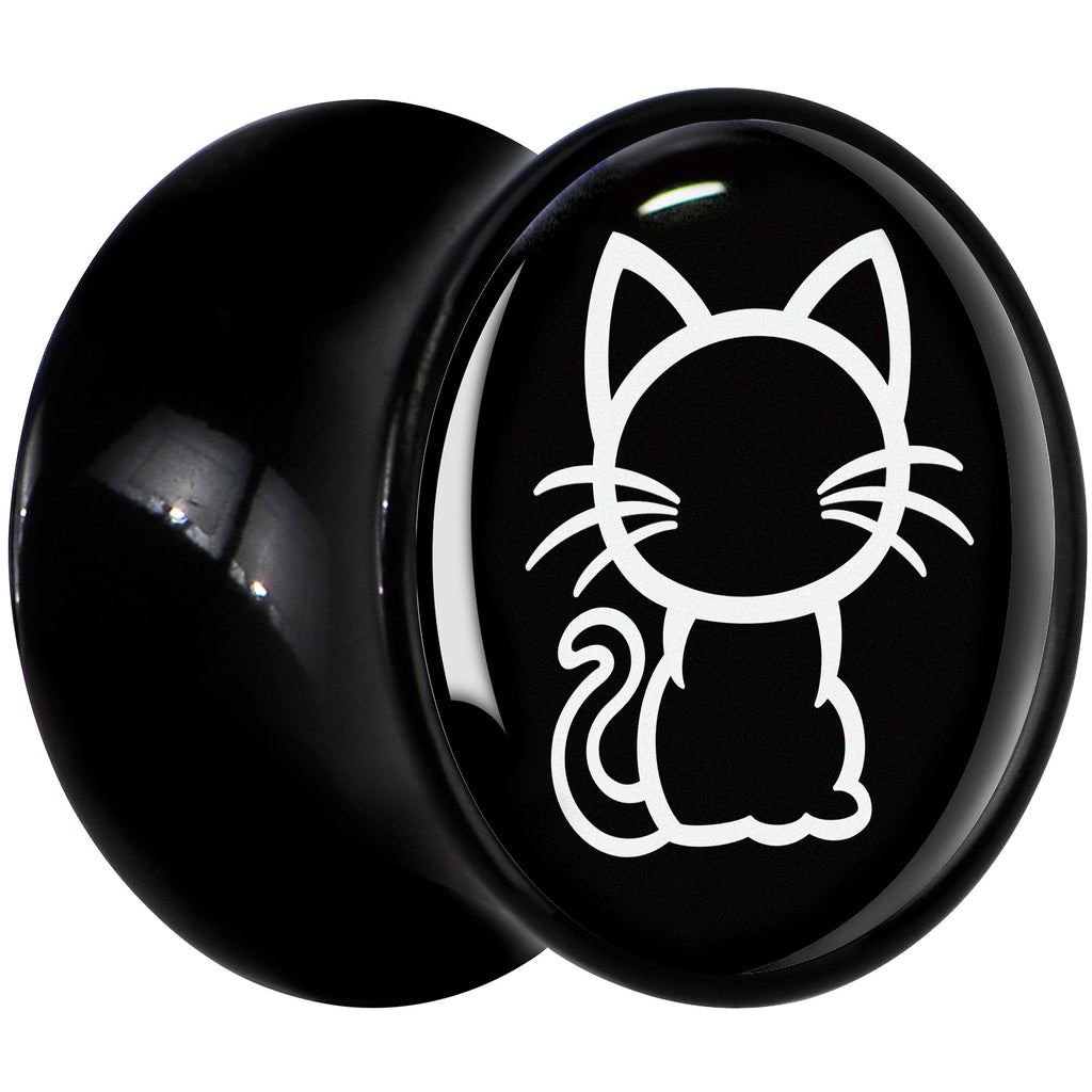 BodyCandy Black and White Kitty Cat Black Acrylic Saddle Plug Set 8mm to 20mm by Onyx O — lifestyle context