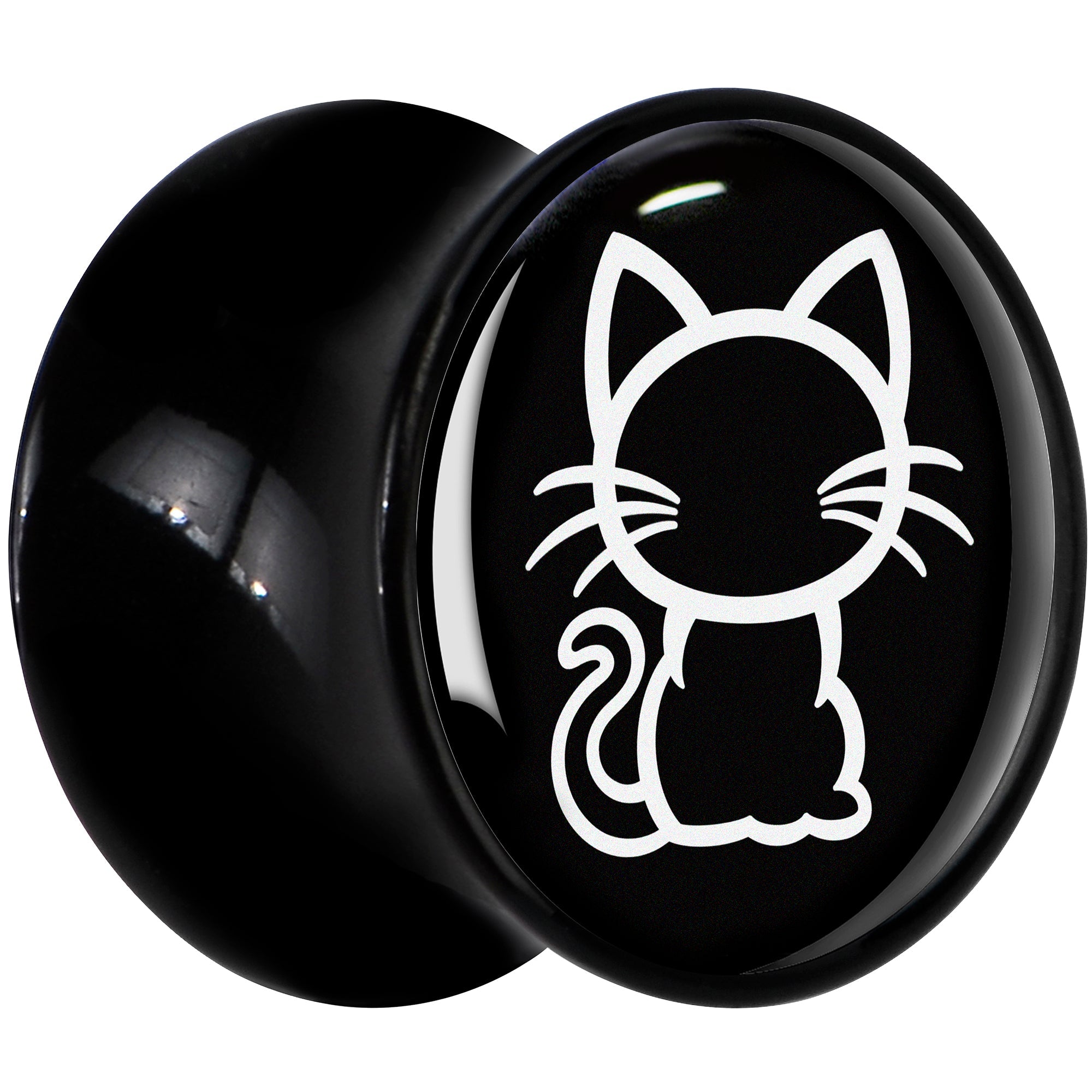 BodyCandy Black and White Kitty Cat Black Acrylic Saddle Plug Set 8mm to 20mm by Onyx O — lifestyle context