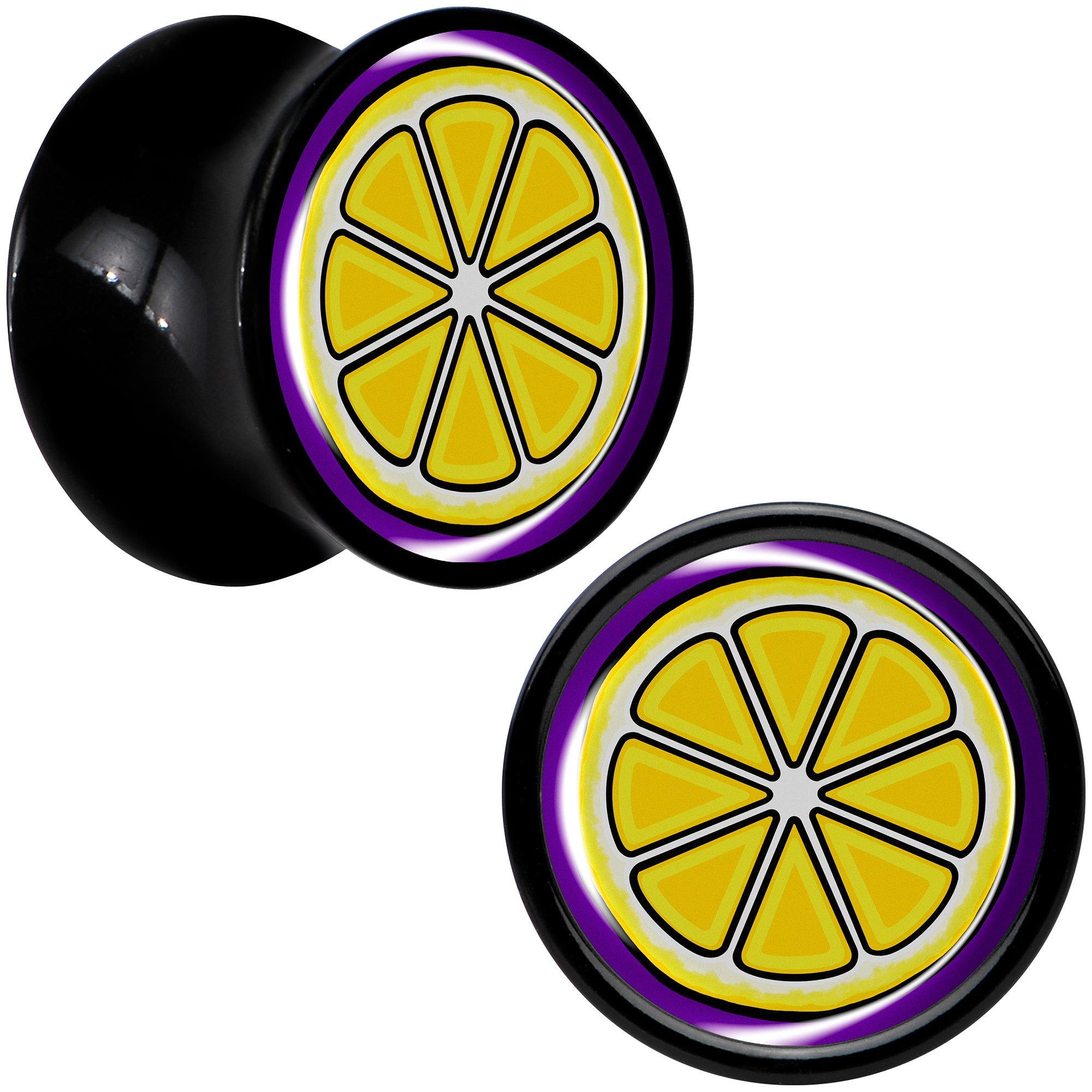 BodyCandy Yellow Slice of Lemon Black Acrylic Saddle Plug Set by Onyx O — alternative angle
