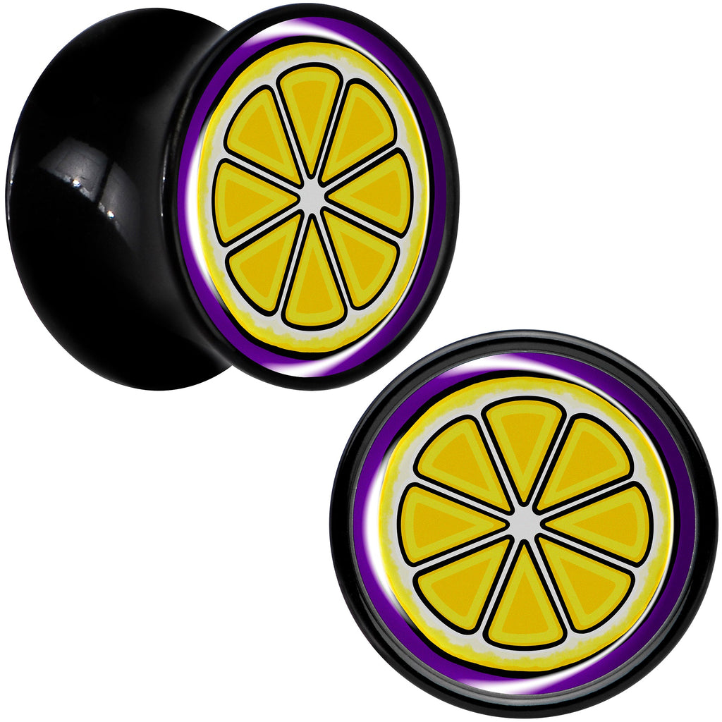 BodyCandy Yellow Slice of Lemon Black Acrylic Saddle Plug Set by Onyx O — size reference