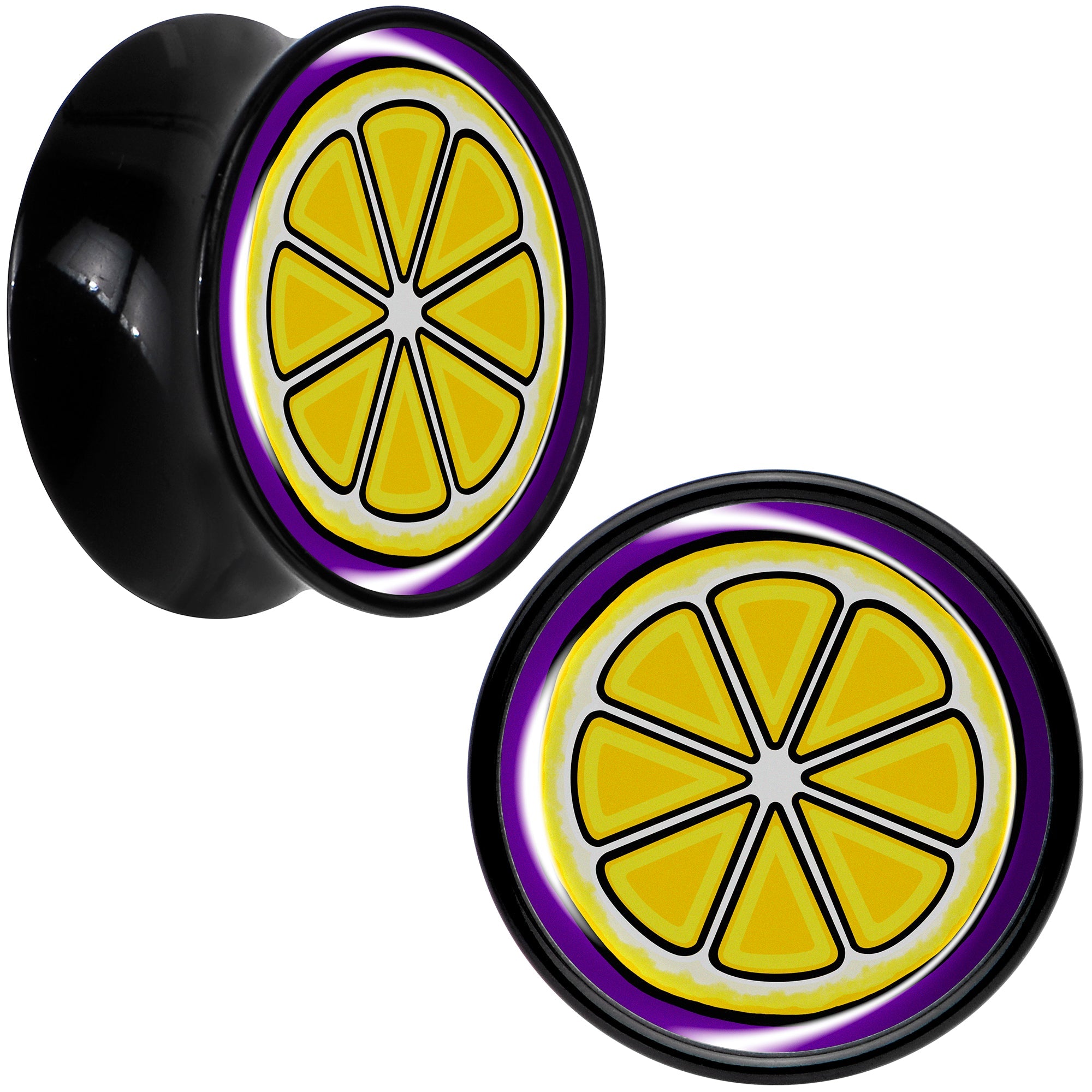 BodyCandy Yellow Slice of Lemon Black Acrylic Saddle Plug Set by Onyx O — color detail