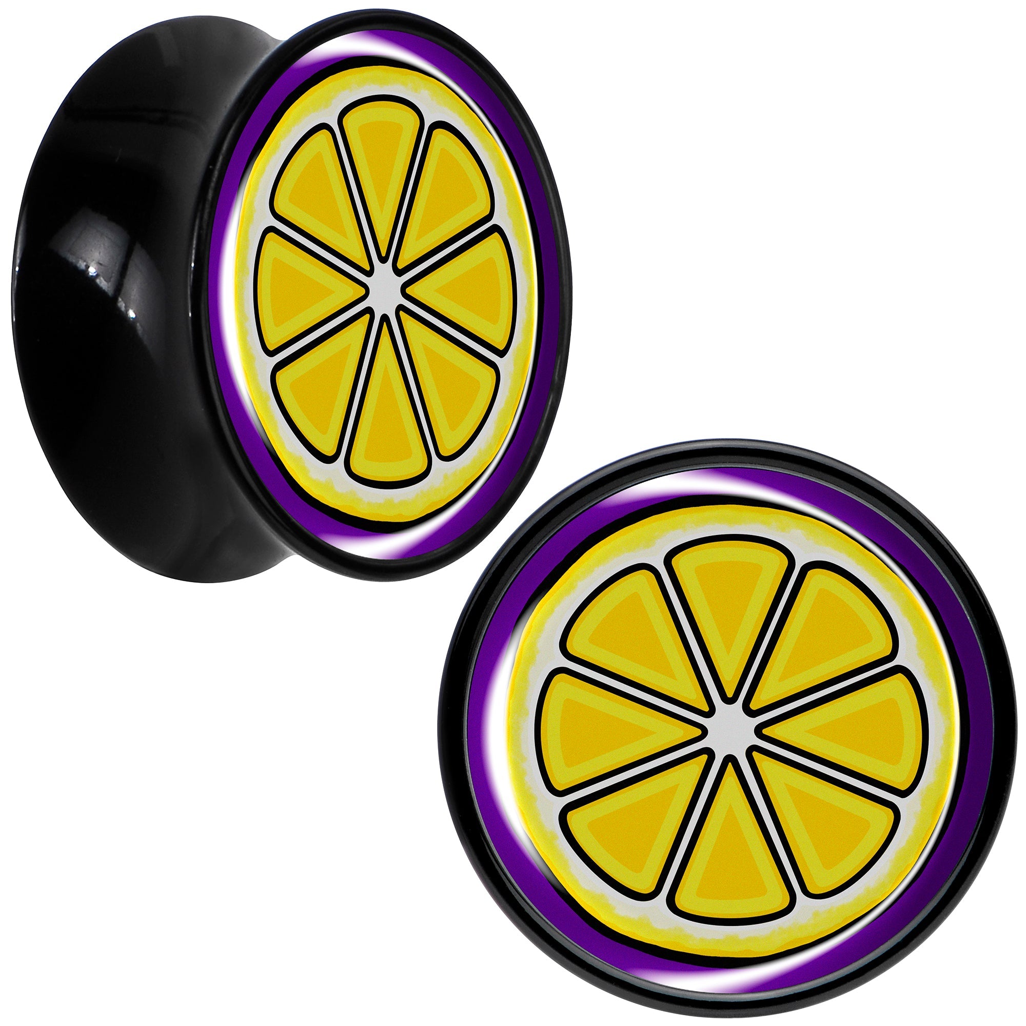 BodyCandy Yellow Slice of Lemon Black Acrylic Saddle Plug Set by Onyx O — packaging