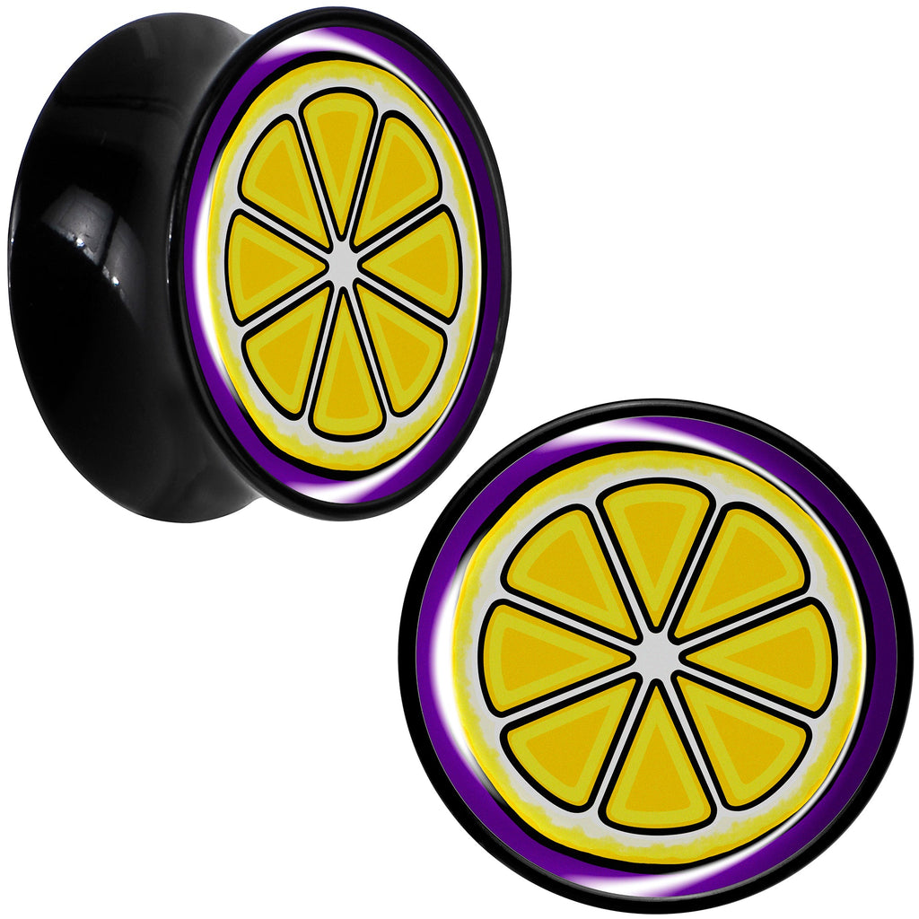 BodyCandy Yellow Slice of Lemon Black Acrylic Saddle Plug Set by Onyx O — fabric or material detail