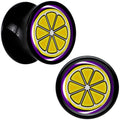BodyCandy Yellow Slice of Lemon Black Acrylic Saddle Plug Set by Onyx O — feature highlight