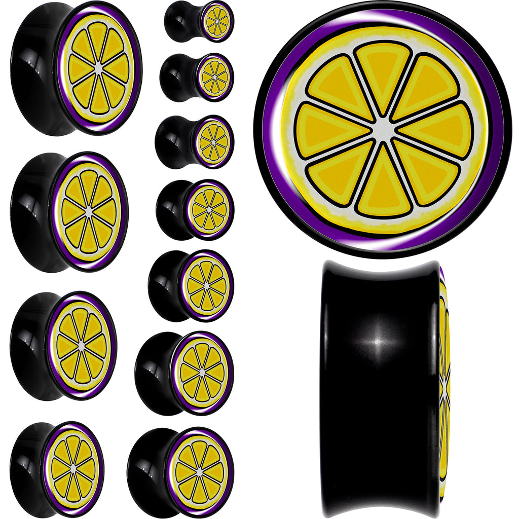 BodyCandy Yellow Slice of Lemon Black Acrylic Saddle Plug Set by Onyx O — main product shot
