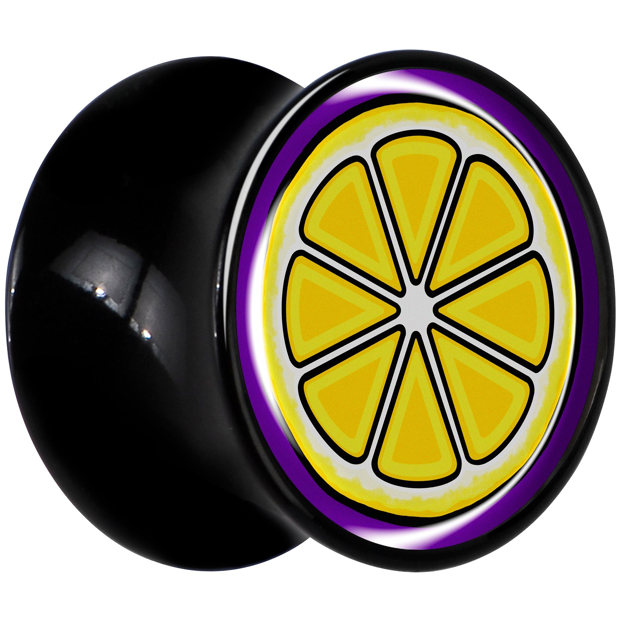BodyCandy Yellow Slice of Lemon Black Acrylic Saddle Plug Set by Onyx O — lifestyle context