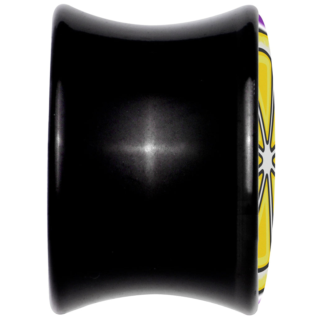 BodyCandy Yellow Slice of Lemon Black Acrylic Saddle Plug Set by Onyx O — back view