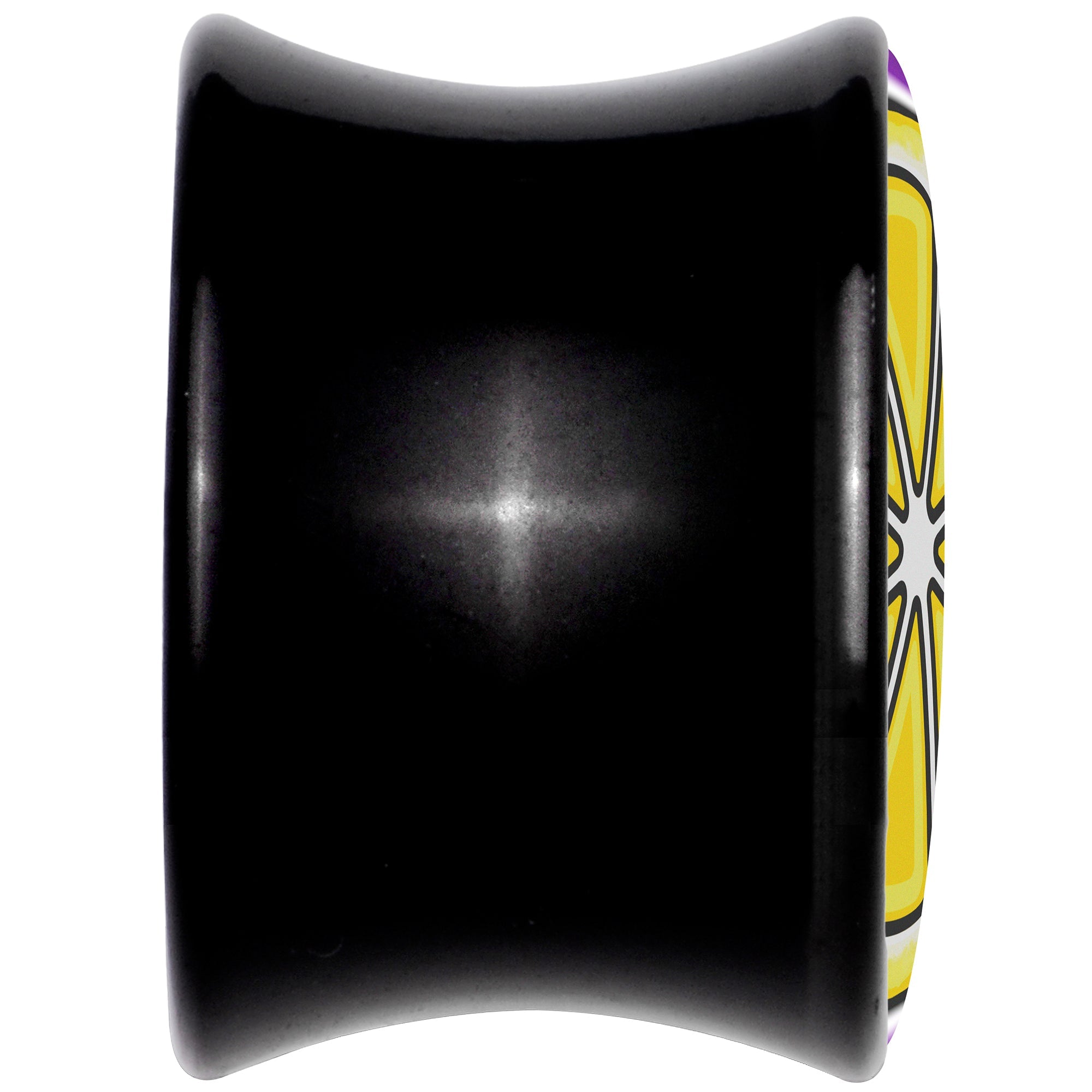 BodyCandy Yellow Slice of Lemon Black Acrylic Saddle Plug Set by Onyx O — back view
