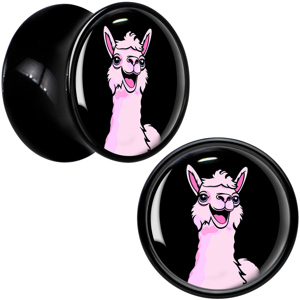 BodyCandy Pink Happy Llama Black Acrylic Saddle Plug Set 8mm to 20mm by Onyx O — size reference