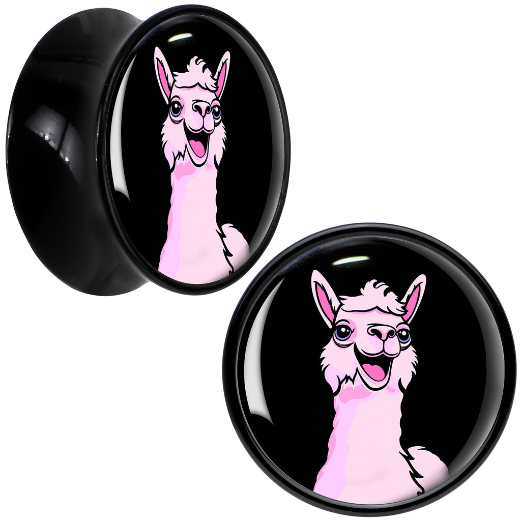BodyCandy Pink Happy Llama Black Acrylic Saddle Plug Set 8mm to 20mm by Onyx O — comparison shot