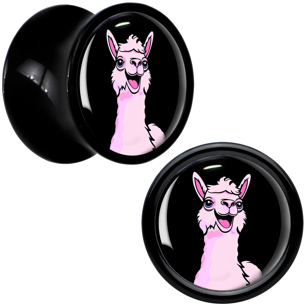 BodyCandy Pink Happy Llama Black Acrylic Saddle Plug Set 8mm to 20mm by Onyx O — alternative angle