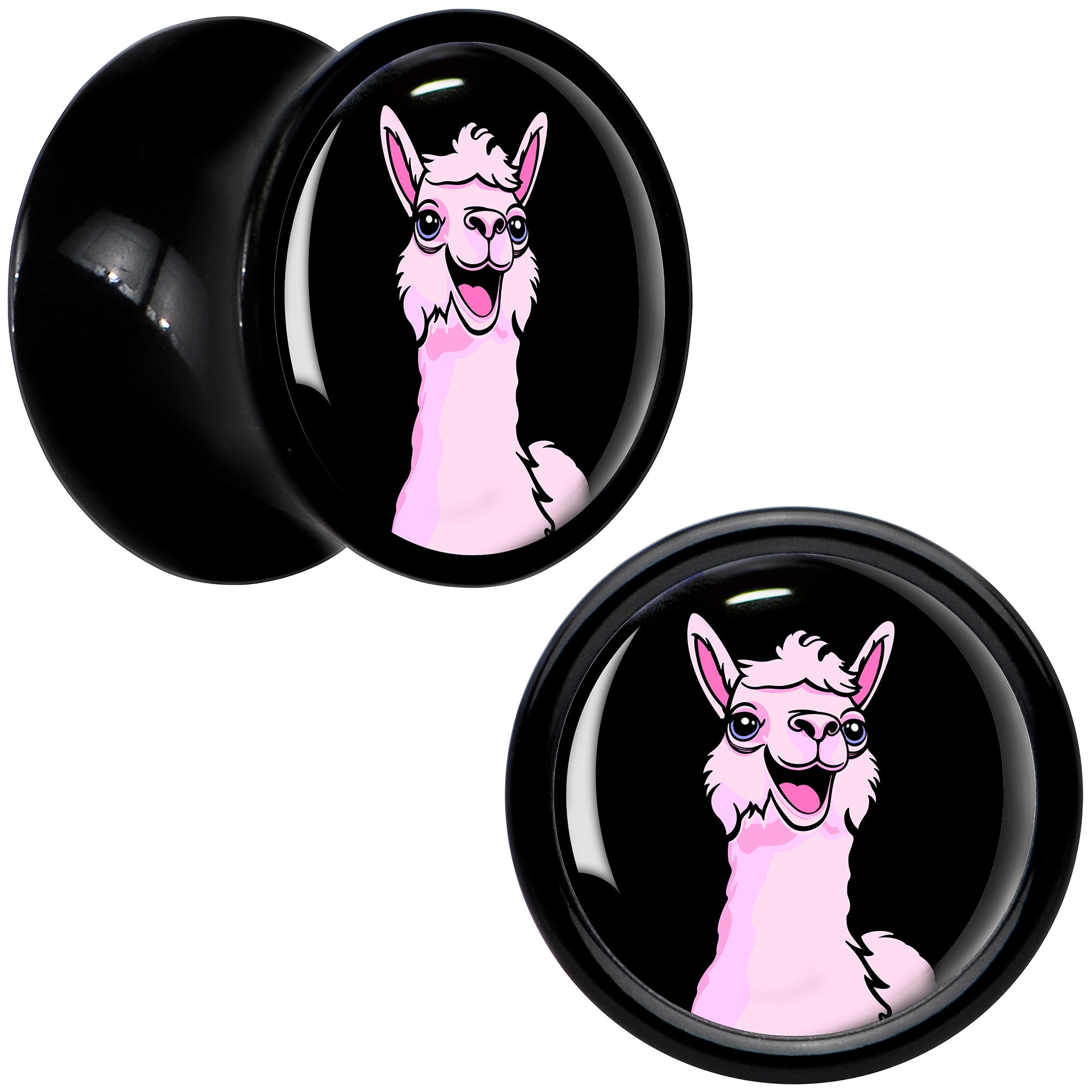 BodyCandy Pink Happy Llama Black Acrylic Saddle Plug Set 8mm to 20mm by Onyx O — alternative angle