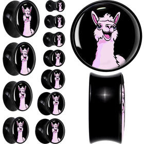 Pink Happy Llama Black Acrylic Saddle Plug Set 8mm to 20mm by Onyx O