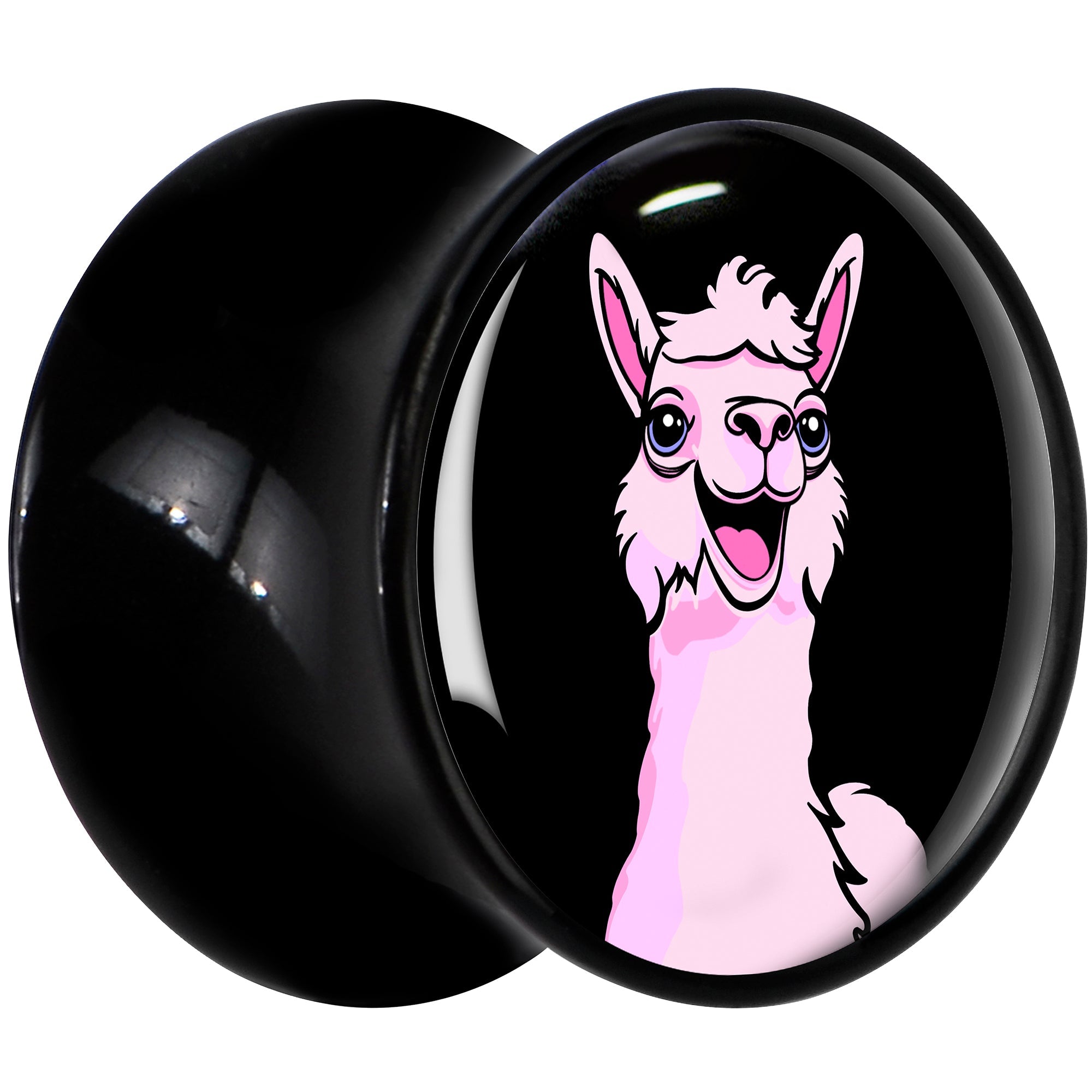 BodyCandy Pink Happy Llama Black Acrylic Saddle Plug Set 8mm to 20mm by Onyx O — lifestyle context