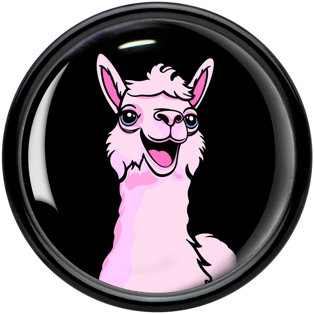 BodyCandy Pink Happy Llama Black Acrylic Saddle Plug Set 8mm to 20mm by Onyx O — side view