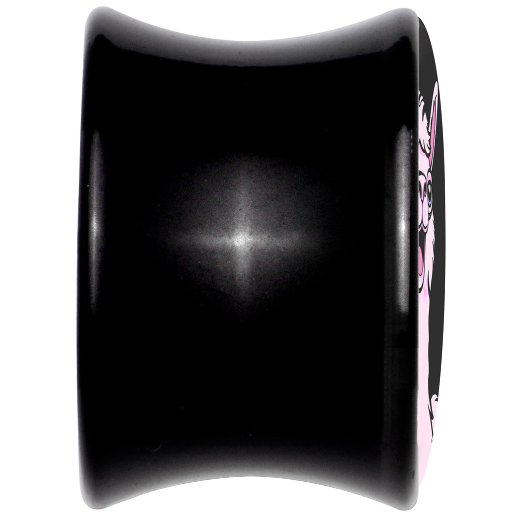 BodyCandy Pink Happy Llama Black Acrylic Saddle Plug Set 8mm to 20mm by Onyx O — back view