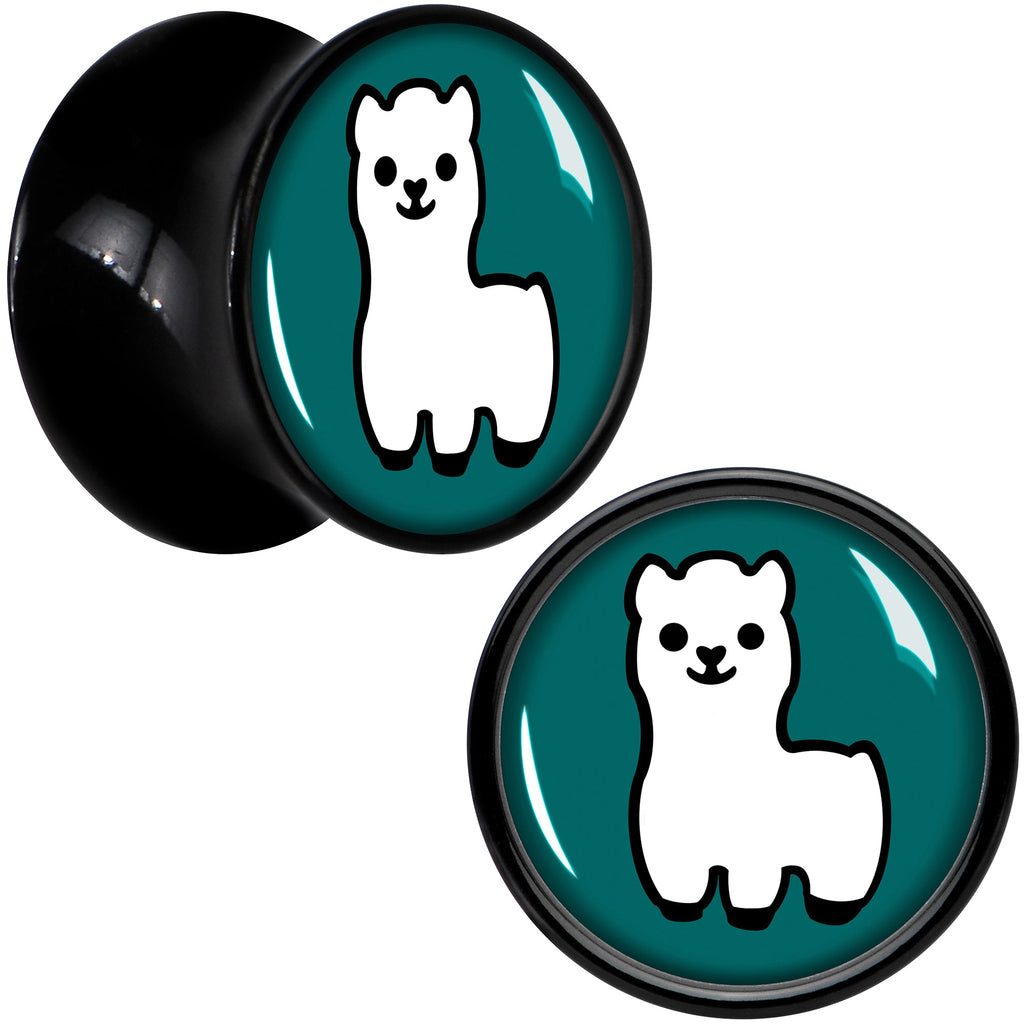 BodyCandy White Llama Black Acrylic Saddle Plug Set 8mm to 20mm by Onyx O — color detail