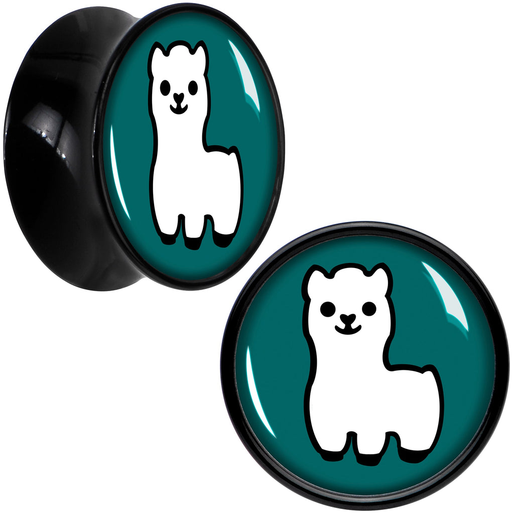 BodyCandy White Llama Black Acrylic Saddle Plug Set 8mm to 20mm by Onyx O — packaging