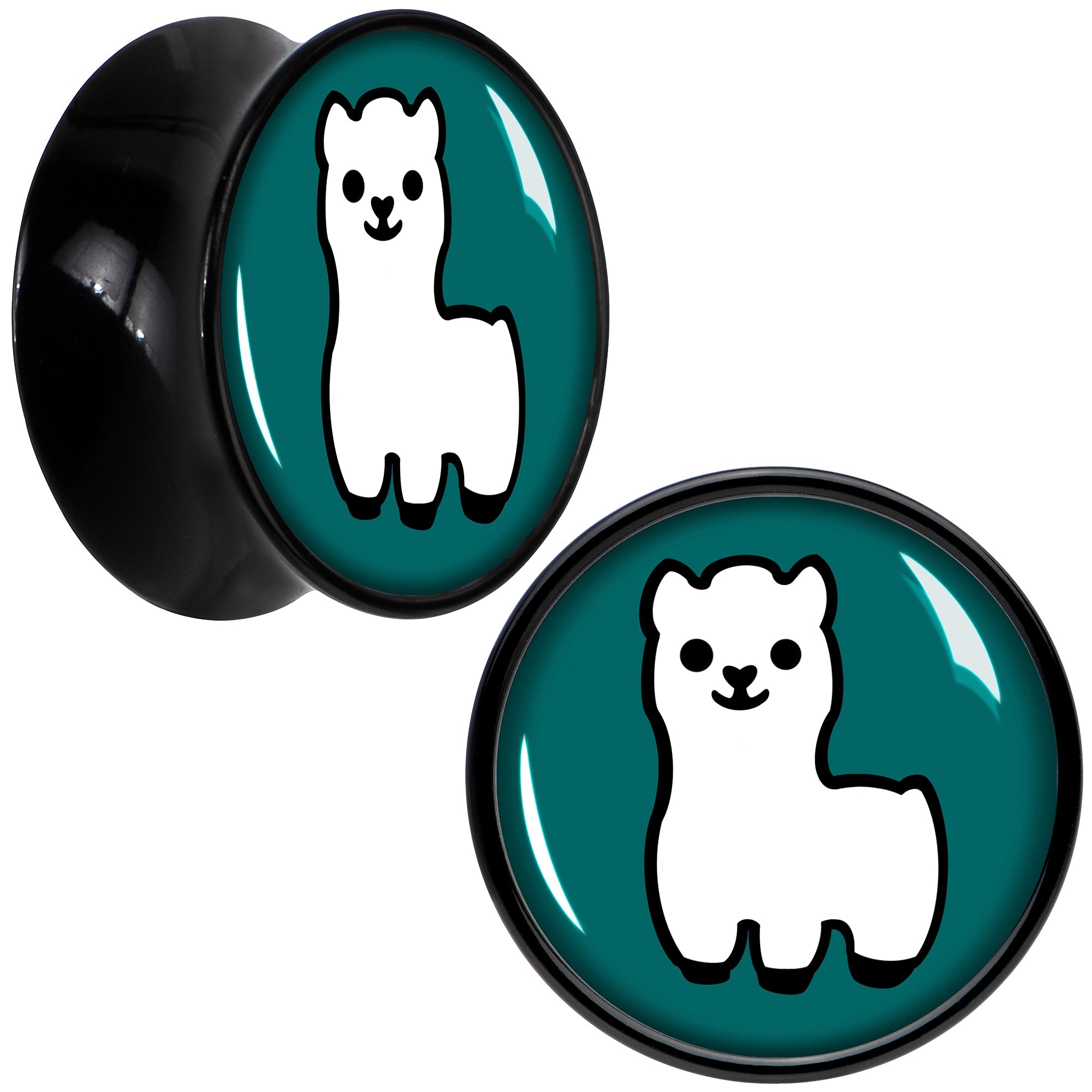 BodyCandy White Llama Black Acrylic Saddle Plug Set 8mm to 20mm by Onyx O — comparison shot