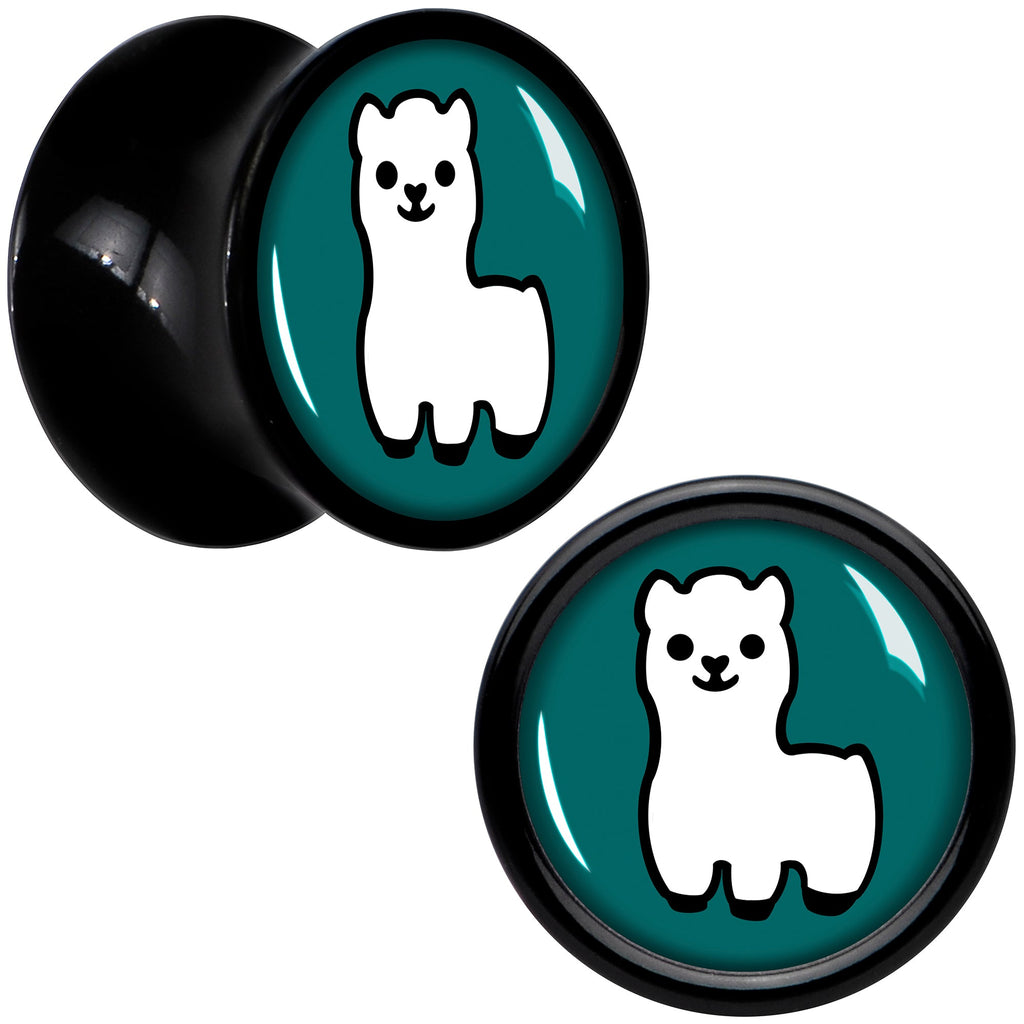 BodyCandy White Llama Black Acrylic Saddle Plug Set 8mm to 20mm by Onyx O — alternative angle