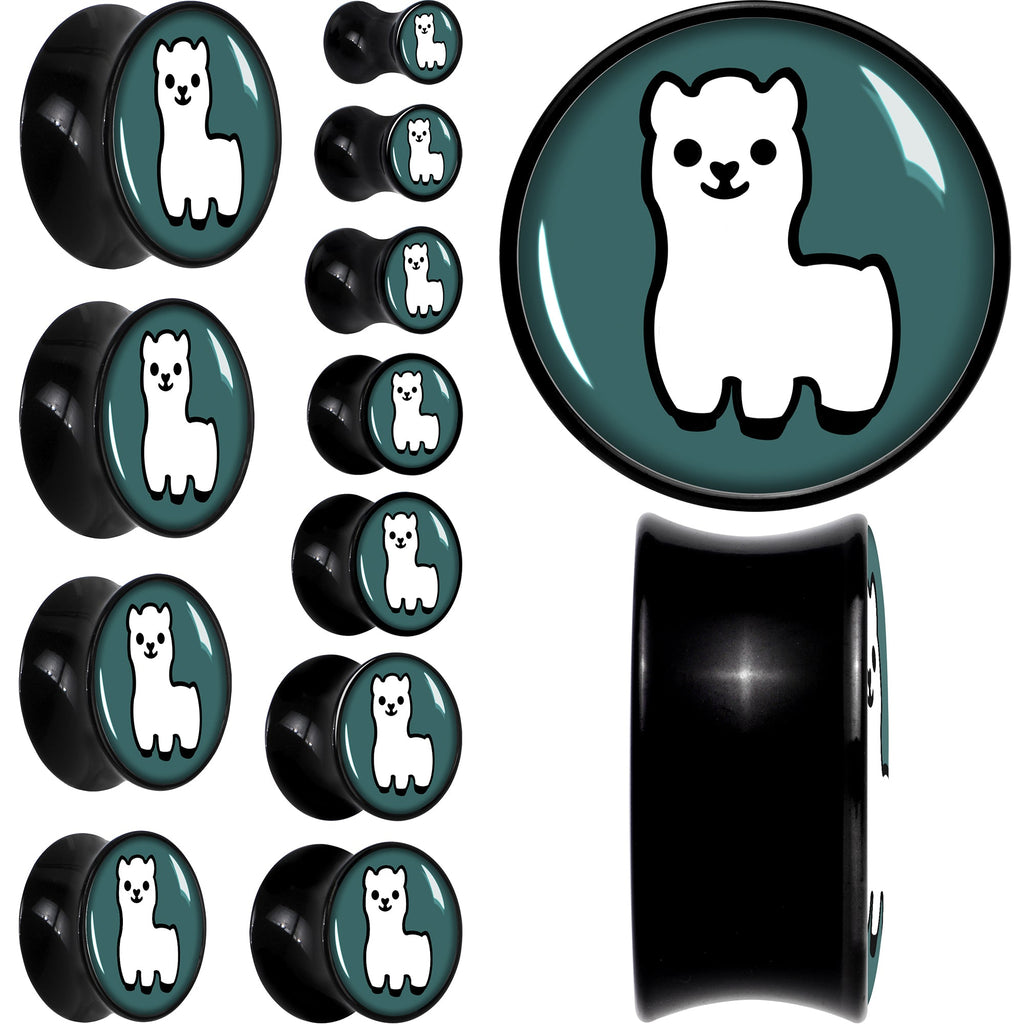 BodyCandy White Llama Black Acrylic Saddle Plug Set 8mm to 20mm by Onyx O — main product shot
