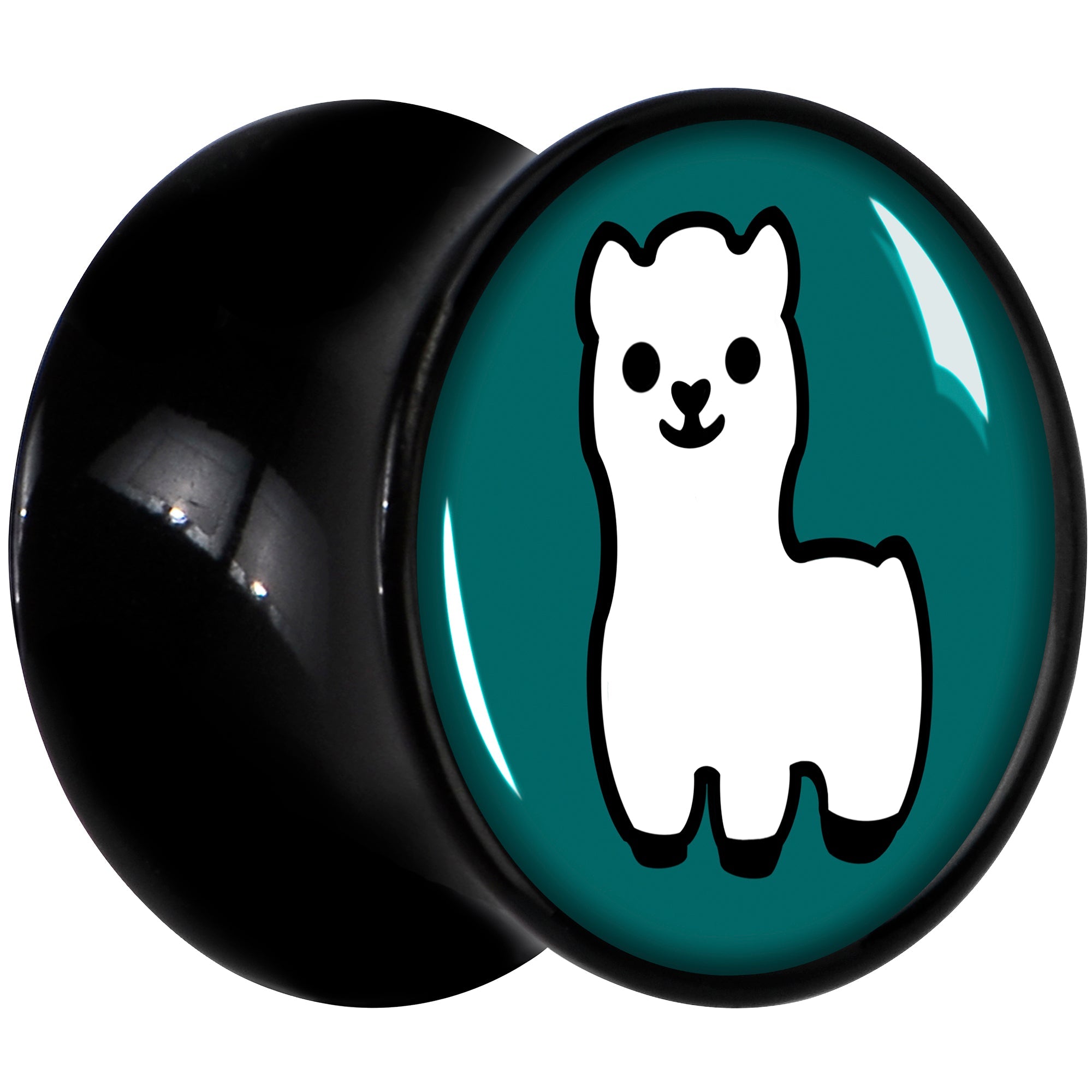 BodyCandy White Llama Black Acrylic Saddle Plug Set 8mm to 20mm by Onyx O — lifestyle context