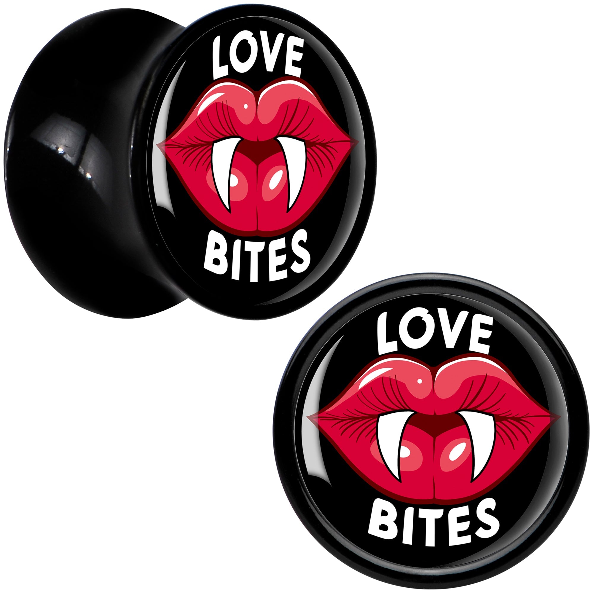 BodyCandy Valentine Love Bites Black Acrylic Saddle Plug Set by Onyx O — detail close-up