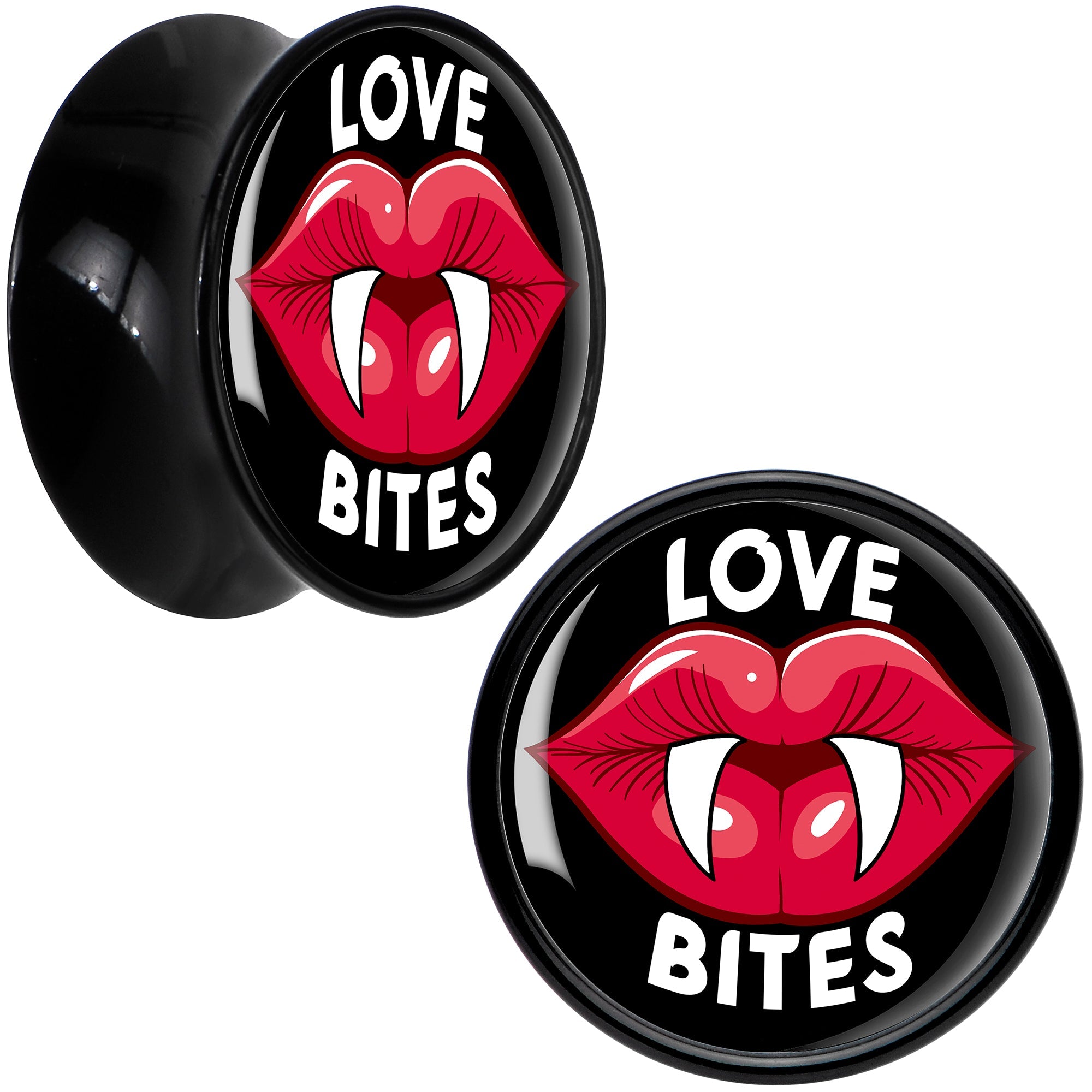 BodyCandy Valentine Love Bites Black Acrylic Saddle Plug Set by Onyx O — back view
